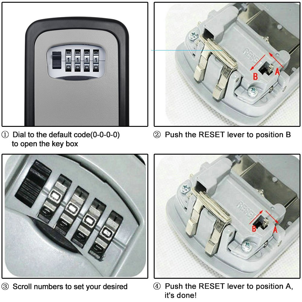 ELEOPTION 4 Digit Combination Key Lock Box - Wall Mount Safe Key Storage for Home, Office, Car & Outdoor Use | Weatherproof Key Locker with Secure Code Lock (Blue) - Perfect for Vacation Rentals, Airbnb Hosts & Property Management