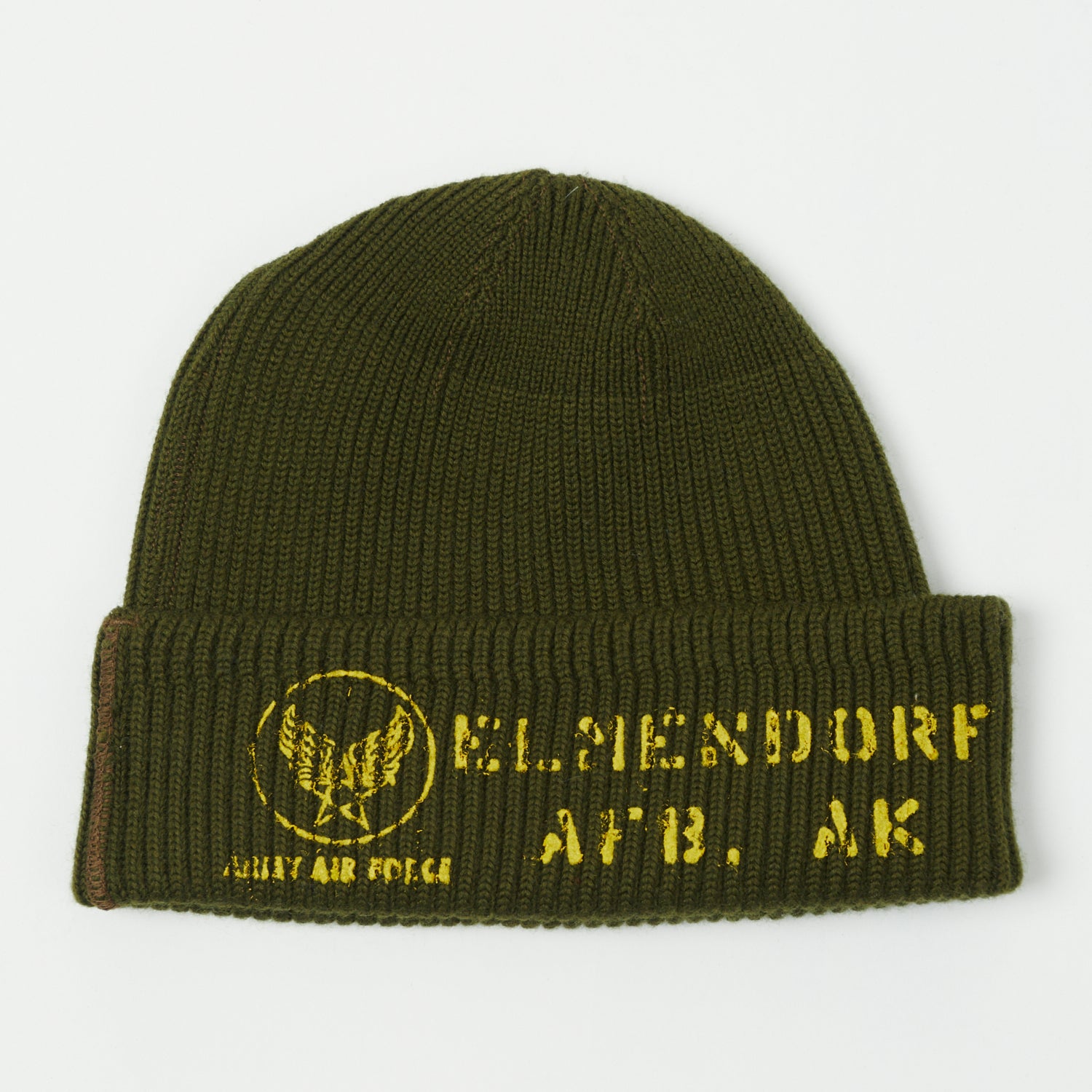 Buzz Rickson's 'Elmendorf' A-4 Knit Cap - Olive Green Military-Style Beanie for Men & Women | Cold Weather Outdoor Activities, Hiking, and Winter Fashion