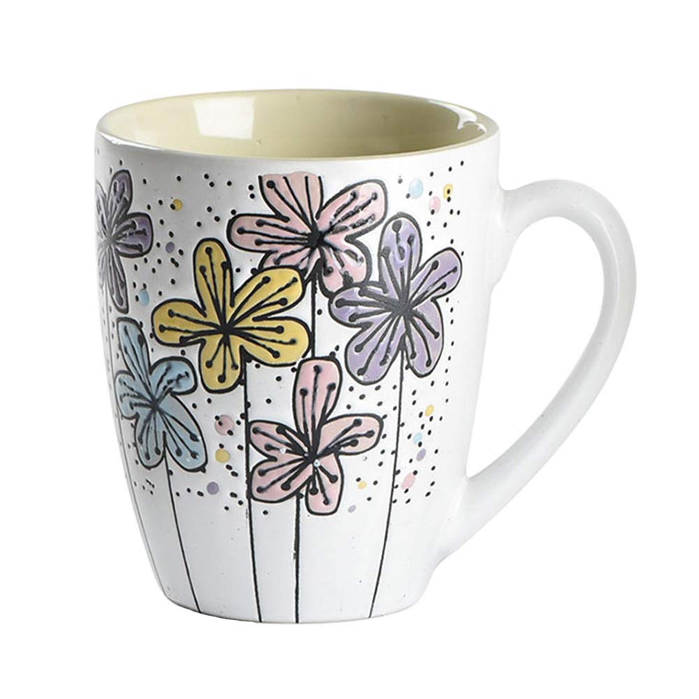 Funny Hand Painted 14oz Ceramic Coffee Mug - Novelty Tea Cup for Office & Home Use, Perfect Gift for Friends & Family (Five Petal Flower Design) - Great for Morning Coffee, Office Breaks & Cozy Tea Time