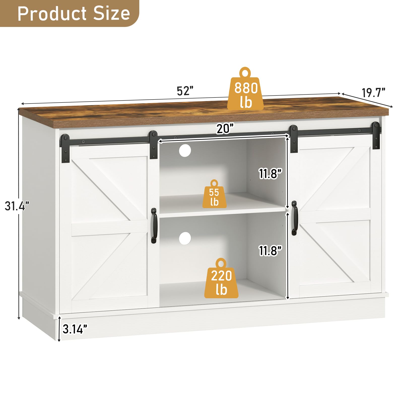 55-75 Gallon Heavy Duty Farmhouse Fish Tank Stand with Power Outlet & Sliding Barn Door - Aquarium Cabinet for Reptile Terrarium, Turtle Tank or Multiple Fish Tanks - Perfect for Home, Office or Pet Store Display (White)