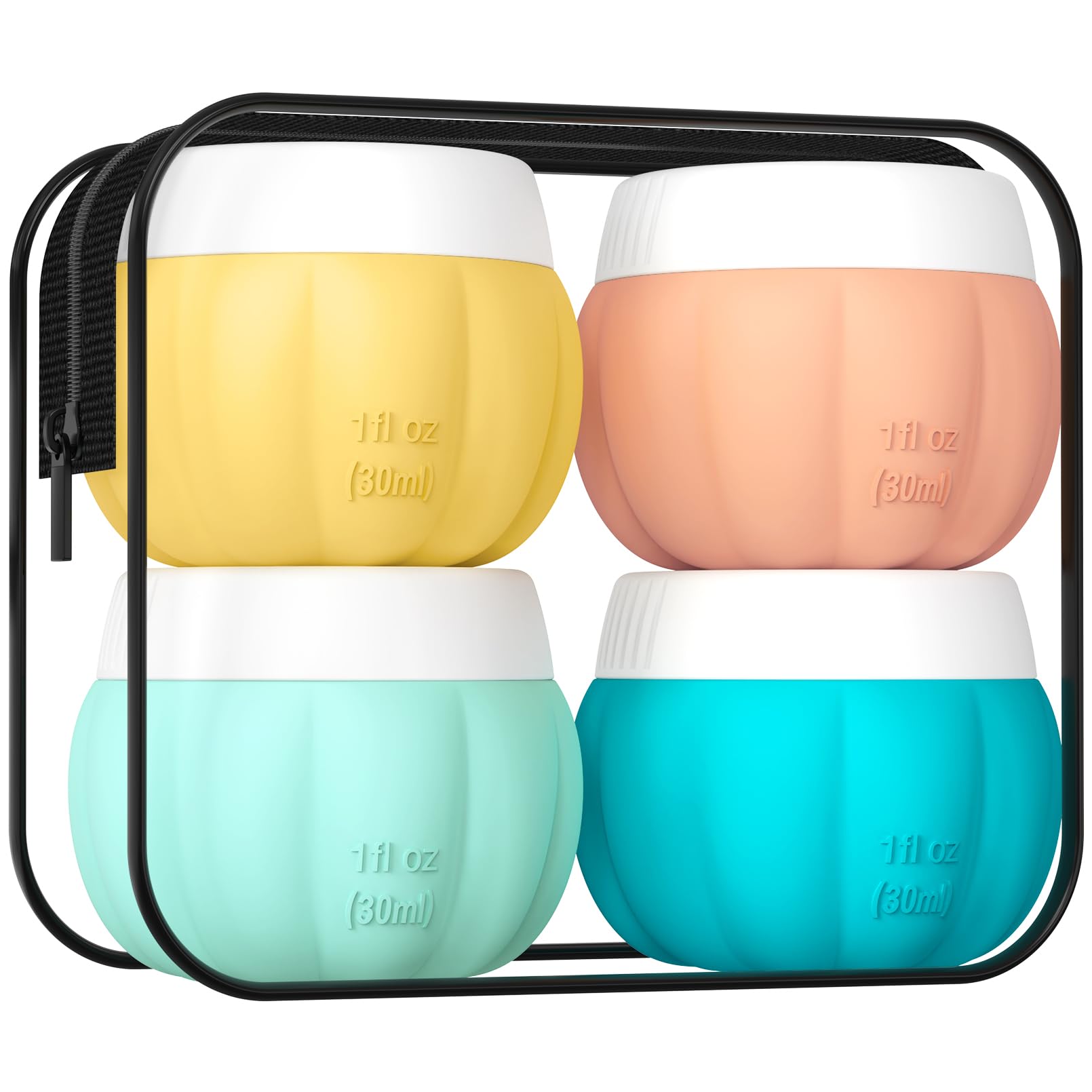 **TSA Approved 1oz Leak Proof Silicone Travel Containers for Toiletries - Mini Travel Jars with Lids for Creams, Lotions & Cosmetics - Perfect for Air Travel, Gym, Camping & On-the-Go Essentials**