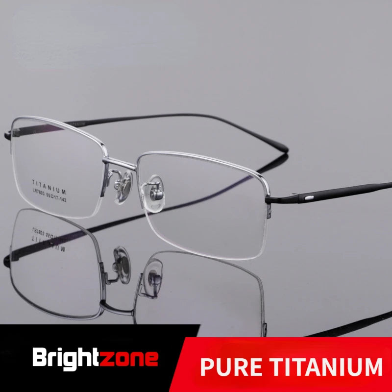 Brightzone Unisex Semi-Rimmed Square Oval Titanium Eyeglasses 77803 - Lightweight Durable Frames for Work, Reading & Everyday Wear