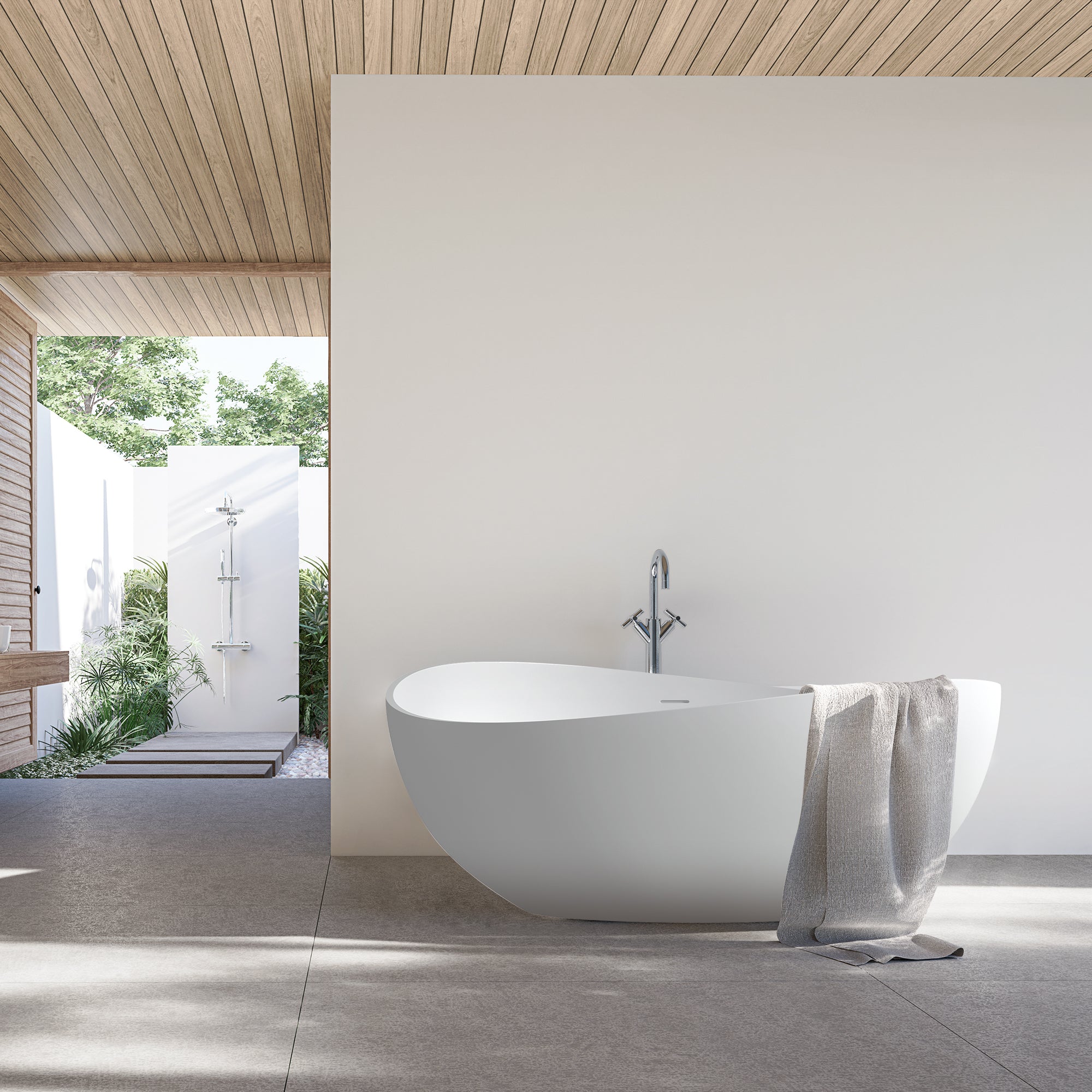 Vespa 63 x 39 Inch Matte White Solid Surface Soaking Bathtub with Integrated Overflow and Matte White Drain - Perfect for Modern Bathrooms, Spa-Like Relaxation at Home
