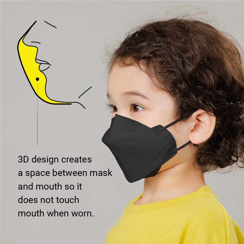20 Pack KF94 Kids Face Mask - Premium Micro-Dust Protection, Black Small Size - Perfect for School, Travel & Outdoor Activities