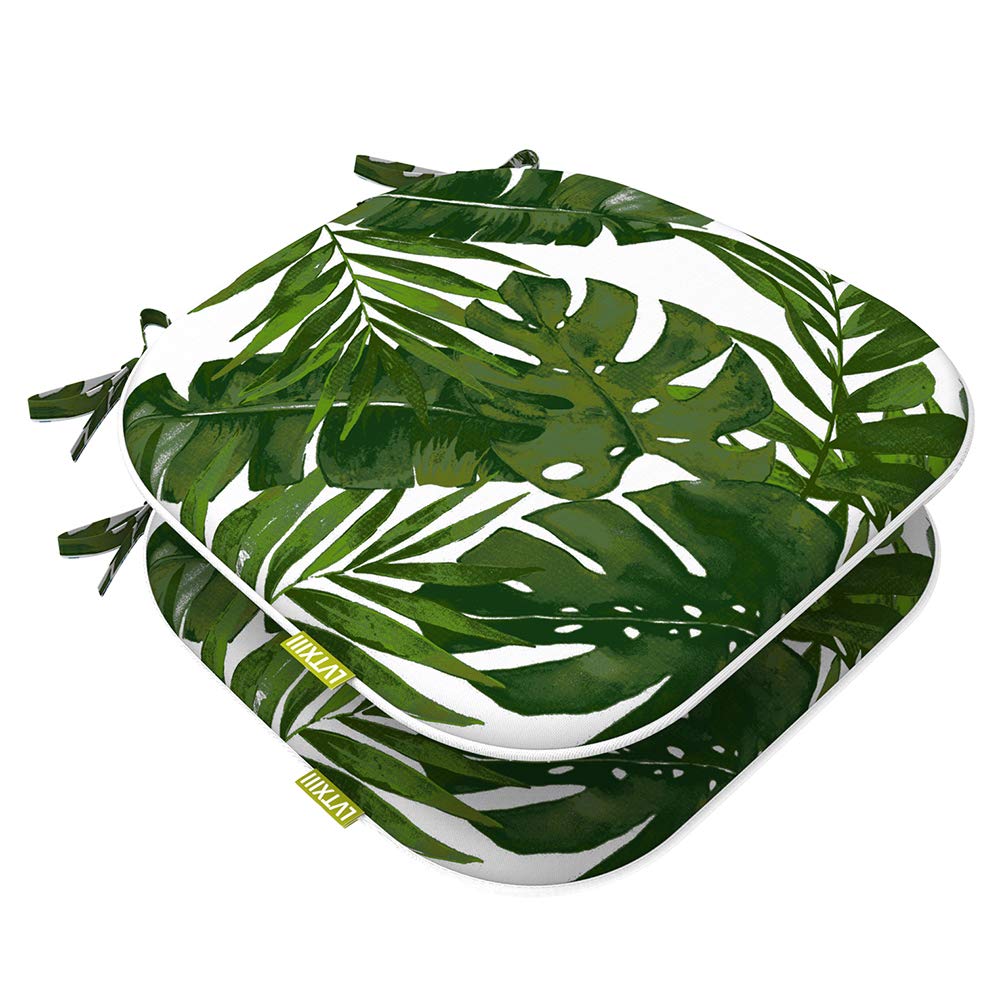 LVTXIII 2-Pack Indoor/Outdoor Chair Cushions with Ties - 16x17 Inch Patio Seat Pads for Garden, Home & Office Furniture - Durable Palm Green Cushions for Dining Chairs, Lounge Chairs & Deck Furniture