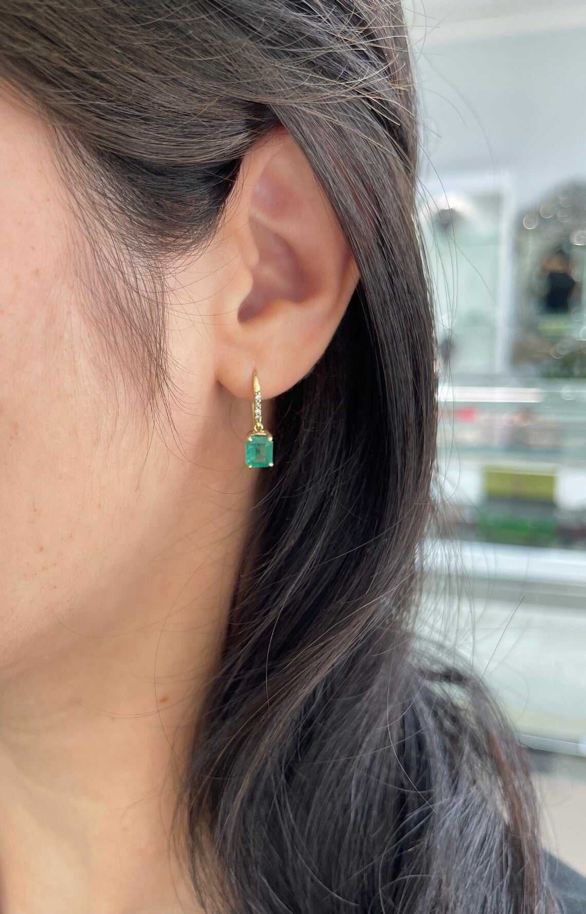 2.53tcw Bright Green Emerald & Pave Diamond Hook Earrings in 18K Gold - Elegant Jewelry for Parties, Weddings & Special Occasions