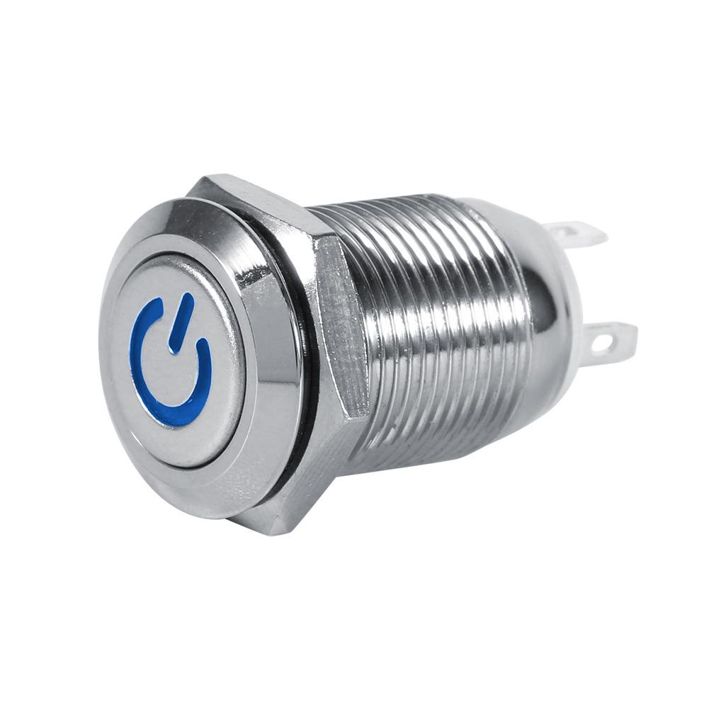 12mm Dust-Proof Blue LED Push Button Switch - Metal Momentary Power Switch for DIY Electronics, Automotive Panels & Industrial Control Panels
