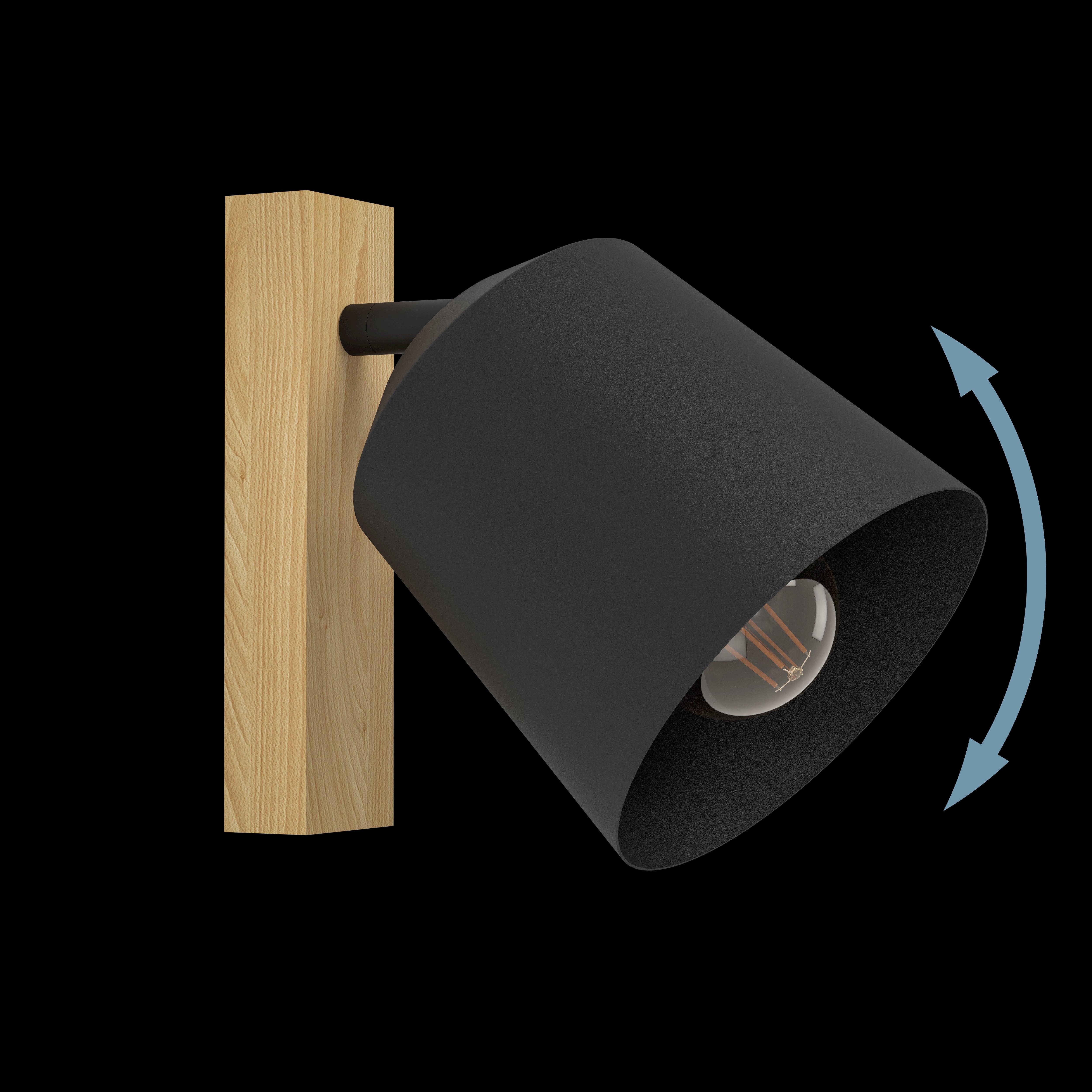 Eglo Cotorro Modern Wood & Black Wall Spotlight - Adjustable Indoor/Outdoor Lighting for Bedroom, Living Room, Patio & Garden Decor