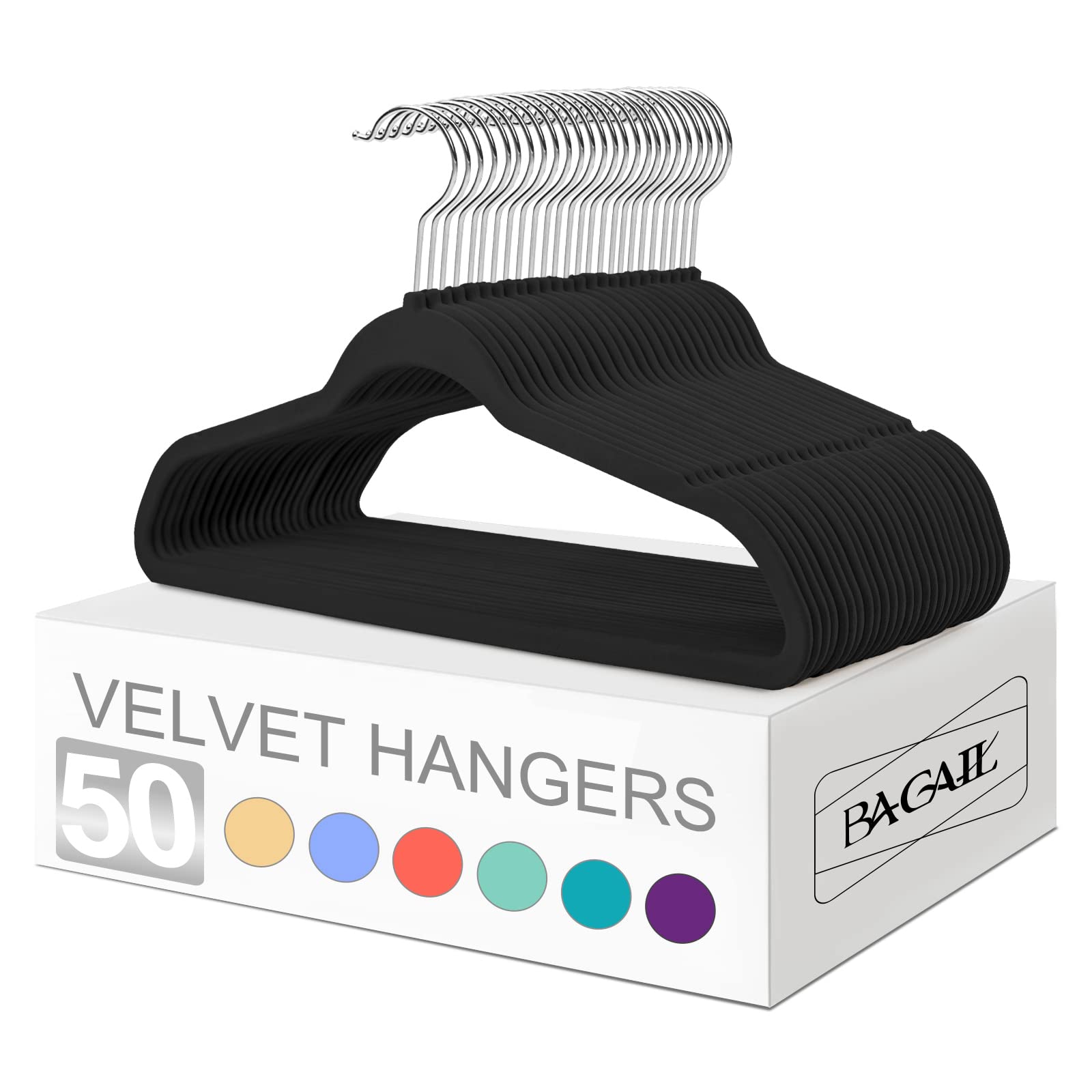 BAGAIL 50 Pack Velvet Non-Slip Hangers with 360° Swivel Hook - Heavy Duty Clothes Hangers for Coats, Suits, Dresses, Shirts & Pants | Space Saving Closet Organization for Home, Hotel & Retail Stores