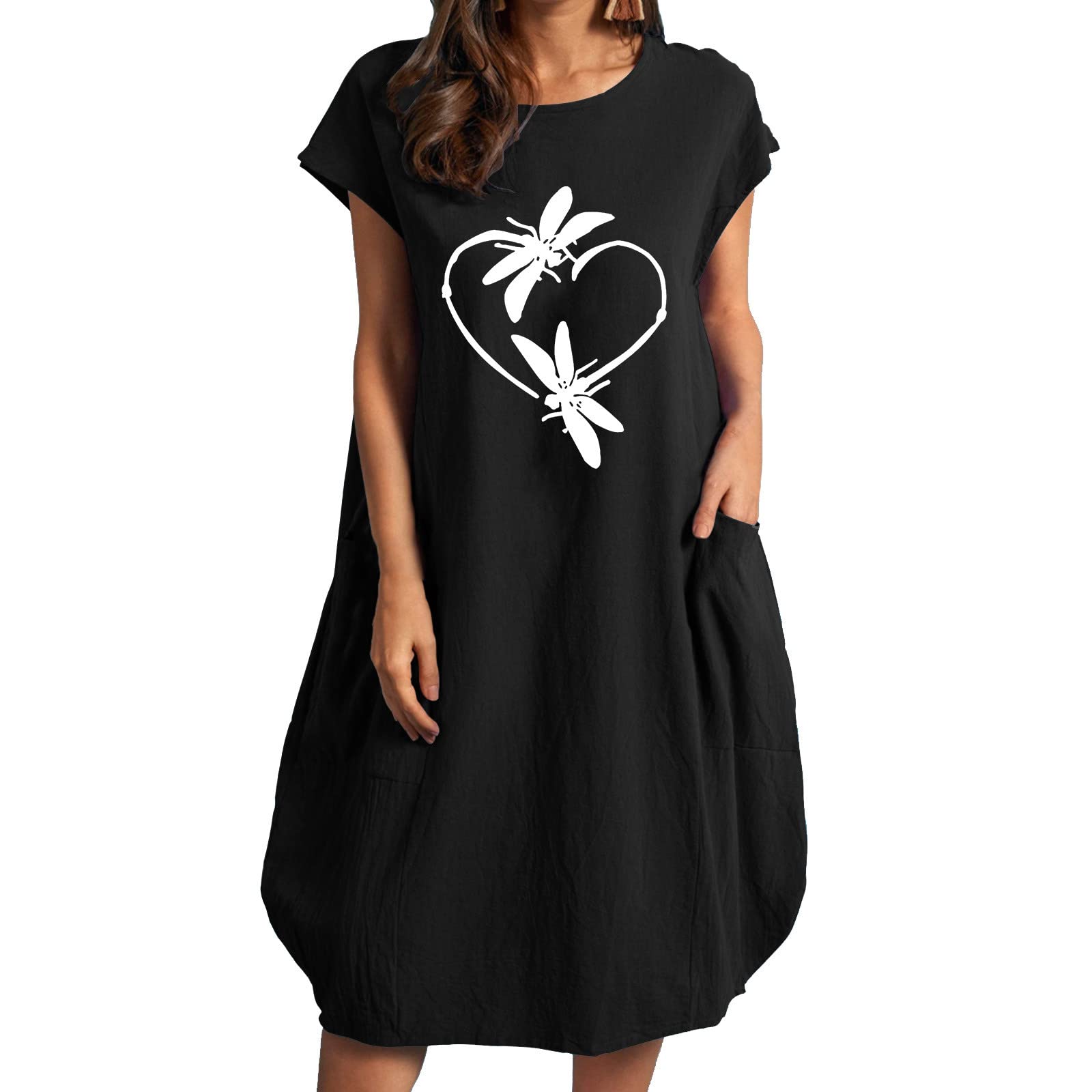 Stylish Summer Cotton Lace Dress for Women - Short Sleeve Casual Plus Size T-Shirt Dress with Pockets | Perfect for Beach Outings, Date Nights & Summer Vacations