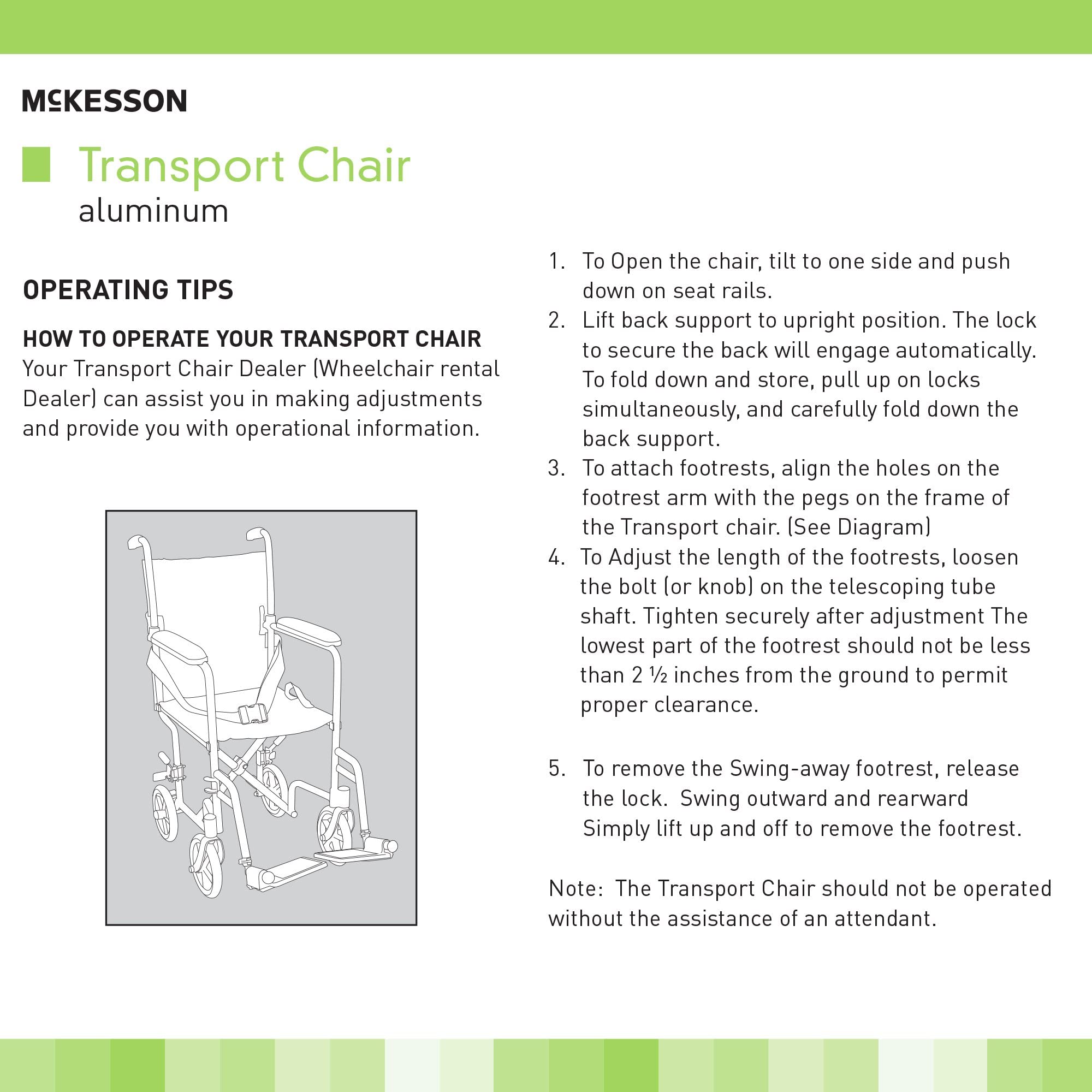 McKesson Lightweight Foldable Transport Chair for Adults - 300 lbs Weight Capacity, Black - Ideal for Travel, Doctor Visits & Outdoor Mobility