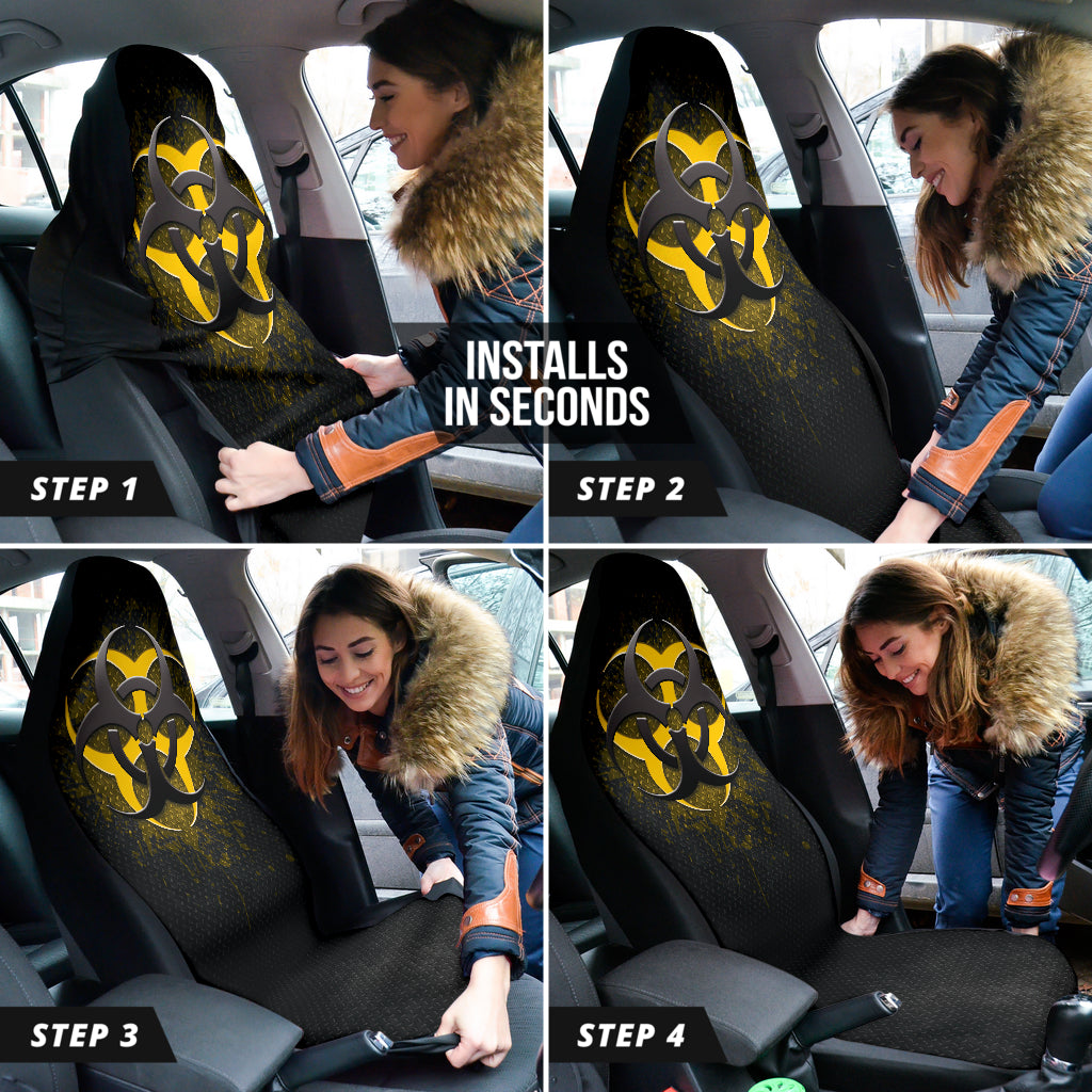 Biohazard Yellow Grunge Color Splash Car Seat Covers - Waterproof & Non-Slip Universal Fit for Cars, Trucks & SUVs - Perfect for Road Trips, Daily Commutes & Car Protection