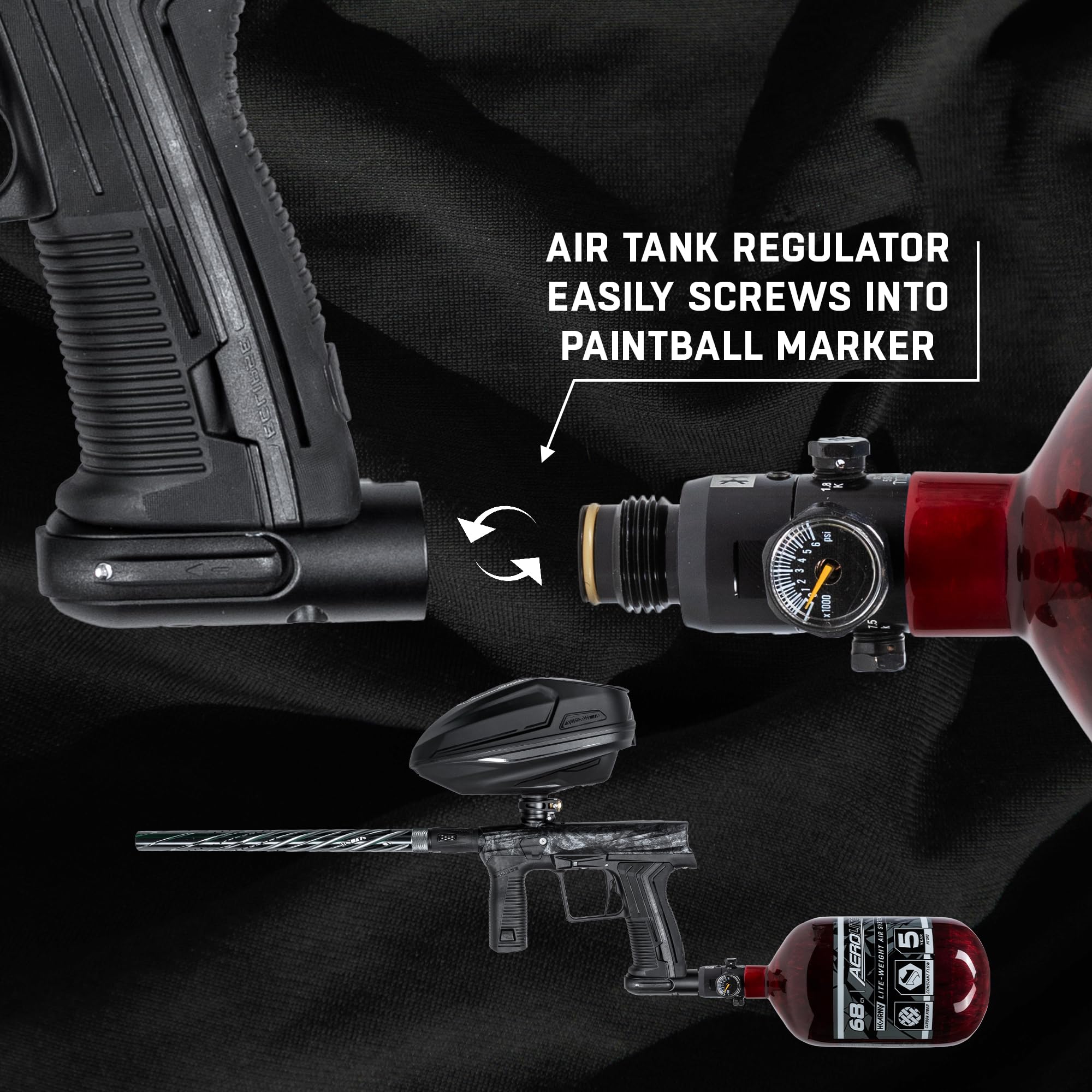 HK Army 68/4500 Aerolite Carbon Fiber HPA Paintball Air Tank System - Lightweight & Durable Compressed Air Tank for Tournament Paintball & Speedball Games
