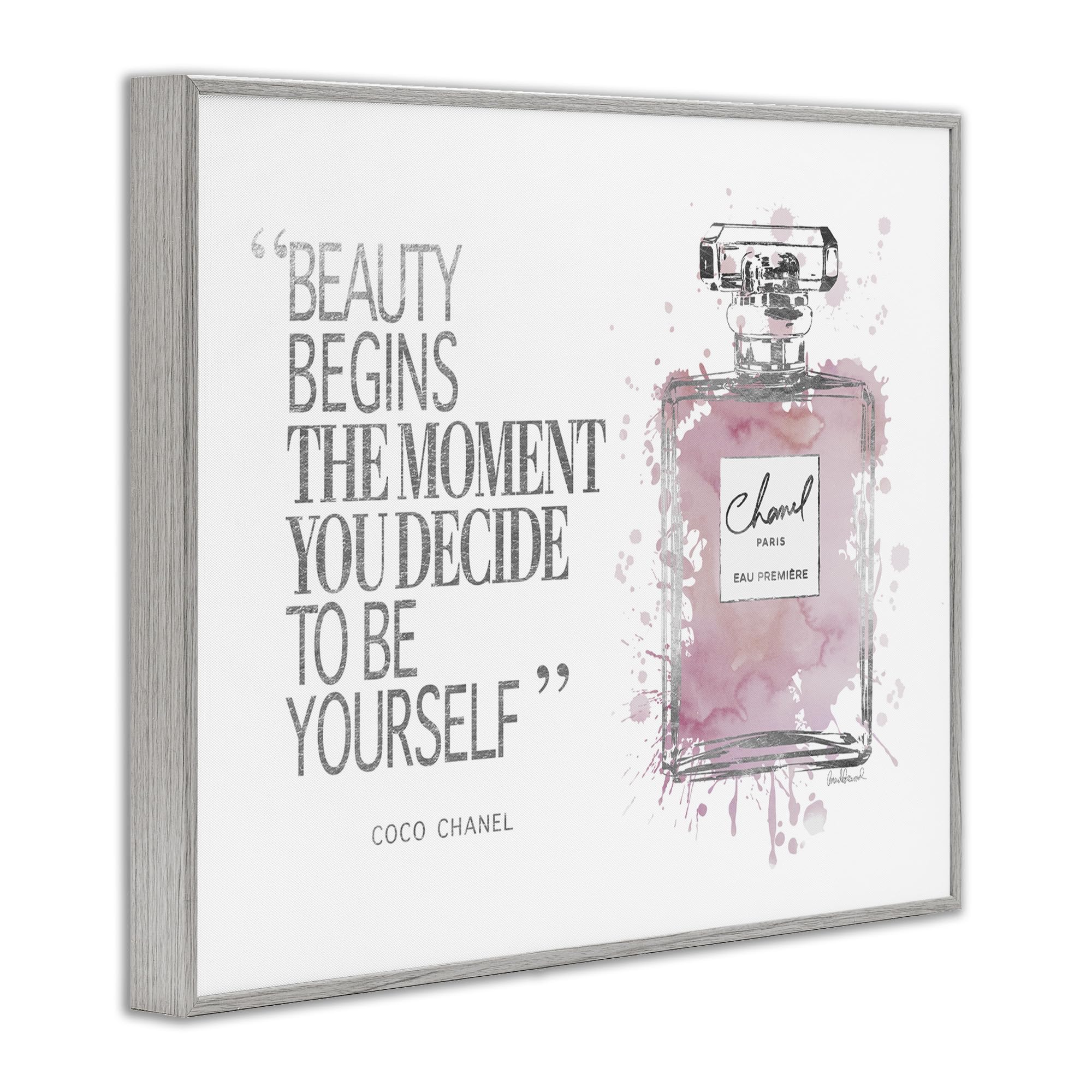 Stupell Industries Beauty Begins Fashion Perfume Grey Framed Wall Art - 16x20 Inches, Designed by Amanda Greenwood - Perfect for Bedroom, Living Room & Office Decor