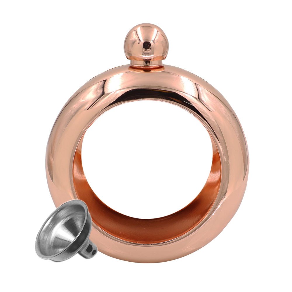 3.5oz Rose Gold Bracelet Flask - 304 Stainless Steel Bangle Shaped Drinking Flask with Funnel - Perfect for Parties, Concerts & Discreet Sipping