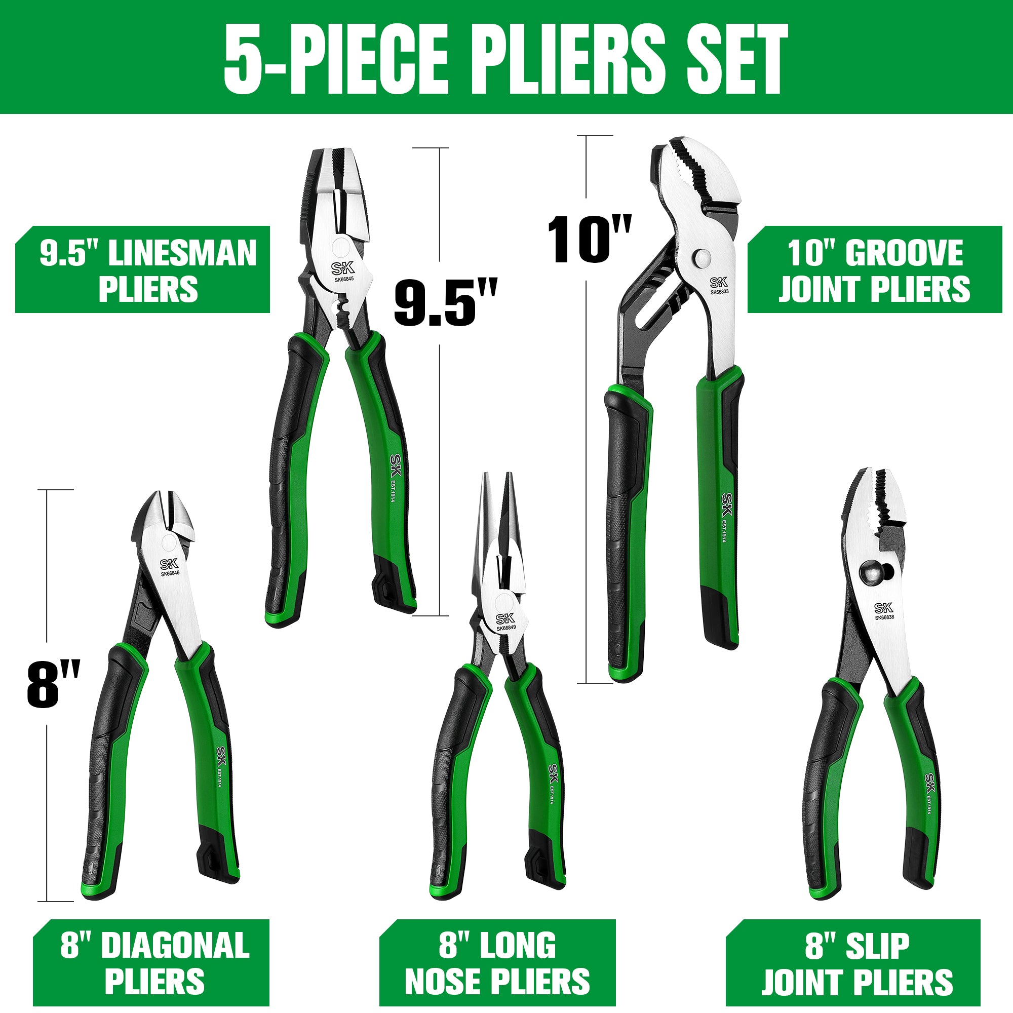 5-Piece Dual Material Multi-Purpose Pliers Set - Heavy Duty Home Repair, DIY Projects & Automotive Maintenance Tool Kit