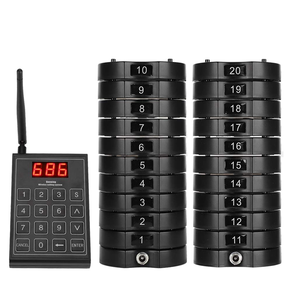 668-S Wireless Calling System - 1 Keypad Sender & 20 Coaster Pagers for Restaurants, Fast Food & Cafes | Wireless Guest Pager for Efficient Customer Service | Perfect for Dining, Takeout & Queue Management (US)
