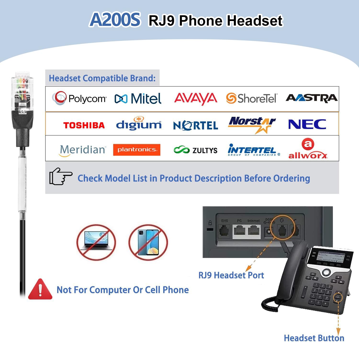 Polycom VoIP Headset with Noise Cancelling Microphone & Mute Button - Compatible with ShoreTel 230, NEC Allworx, Polycom VVX401/VVX411 - Mono Corded Office Headset for Clear Business Calls & Remote Work
