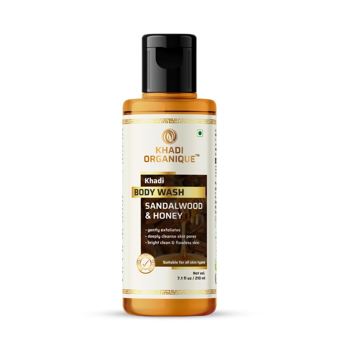 Khadi Organique Sandalwood & Honey Body Wash | 100% Natural & Gentle Body Cleanser for Healthy Skin | Suitable for All Skin Types - 210ml | Moisturizing & Soothing for Daily Shower & Spa Relaxation