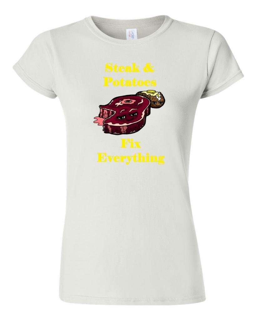 Junior Steak and Potatoes Fix Everything Funny Novelty T-Shirt - Cute Graphic Tee for Kids & Toddlers - Perfect for Family Dinners, BBQ Parties & Casual Outings