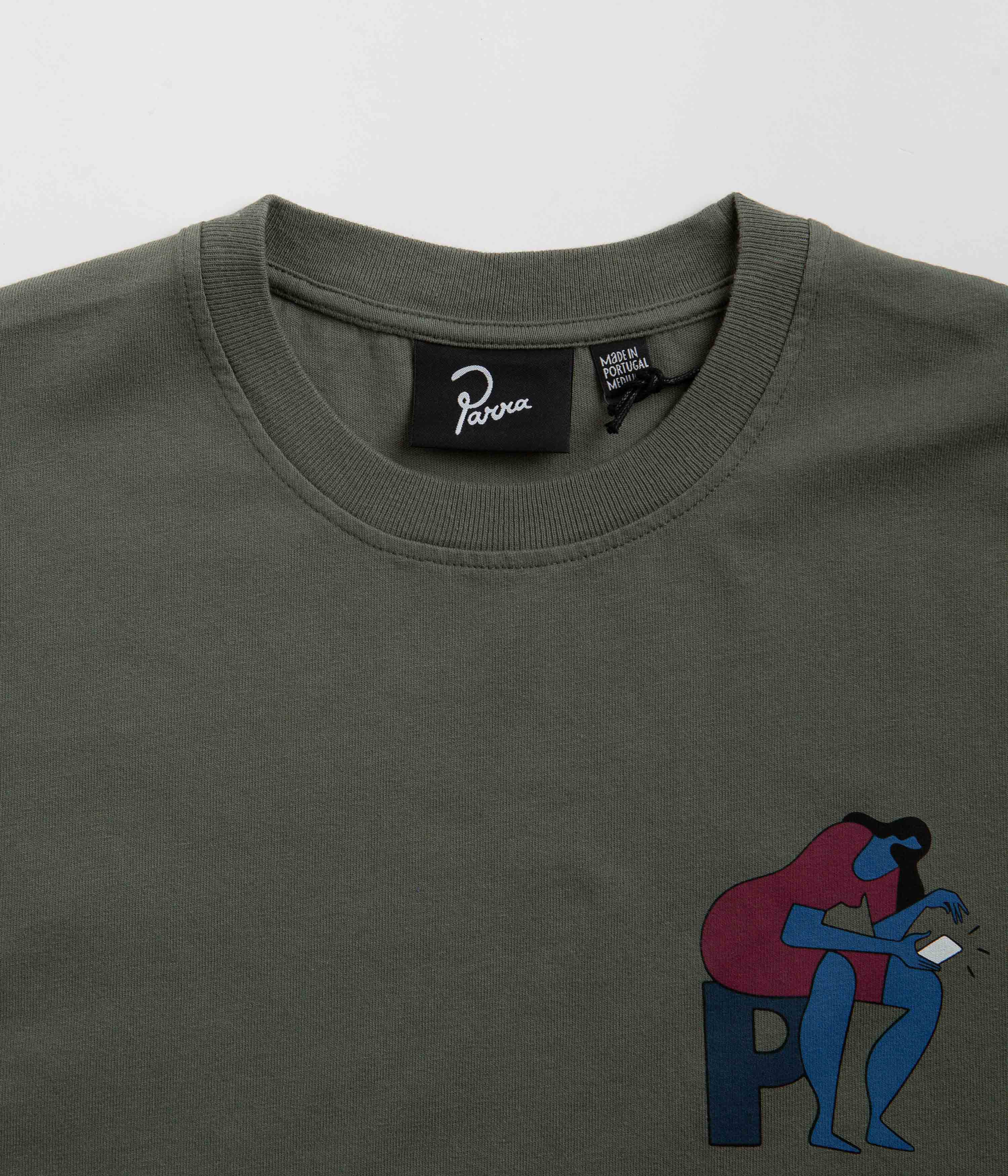 Parra Insecure Days T-Shirt - Greyish Green Cotton Graphic Tee | Streetwear Fashion for Men & Women | Perfect for Casual Wear, Concerts, and Urban Outfits