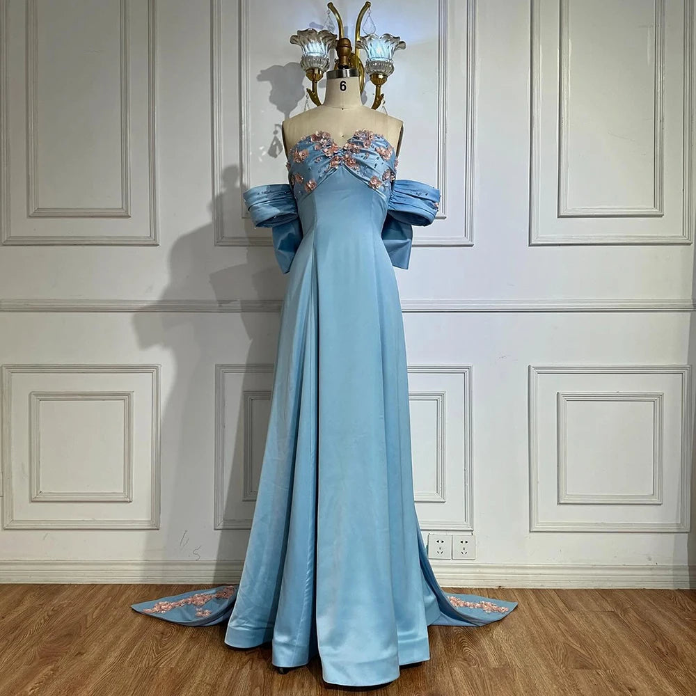 Luxury Dubai Arabic Blue Beaded A-Line Saudi Evening Gown LA72792 - Elegant Formal Dress for Weddings, Galas & Special Occasions