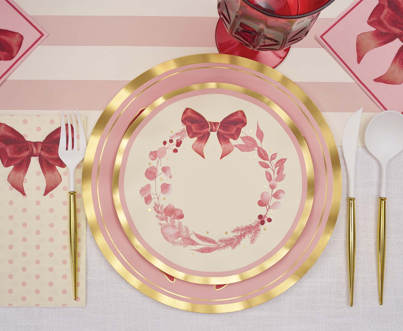 Elegant Pink Bows Wavy Salad Plates - Set of 8, Durable Ceramic Dinnerware for Parties, Weddings & Home Decor | Perfect for Salads, Desserts & Appetizers