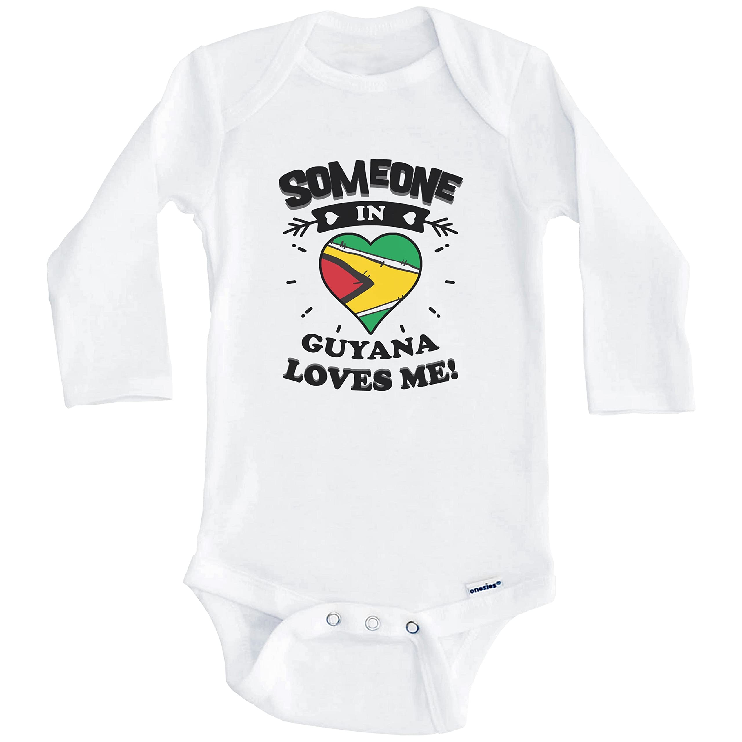Someone in Guyana Loves Me Guyanese Heart One Piece Baby Bodysuit - Long Sleeve Infant Romper for Boys & Girls - Perfect for Family Photos, Holidays & Cultural Celebrations