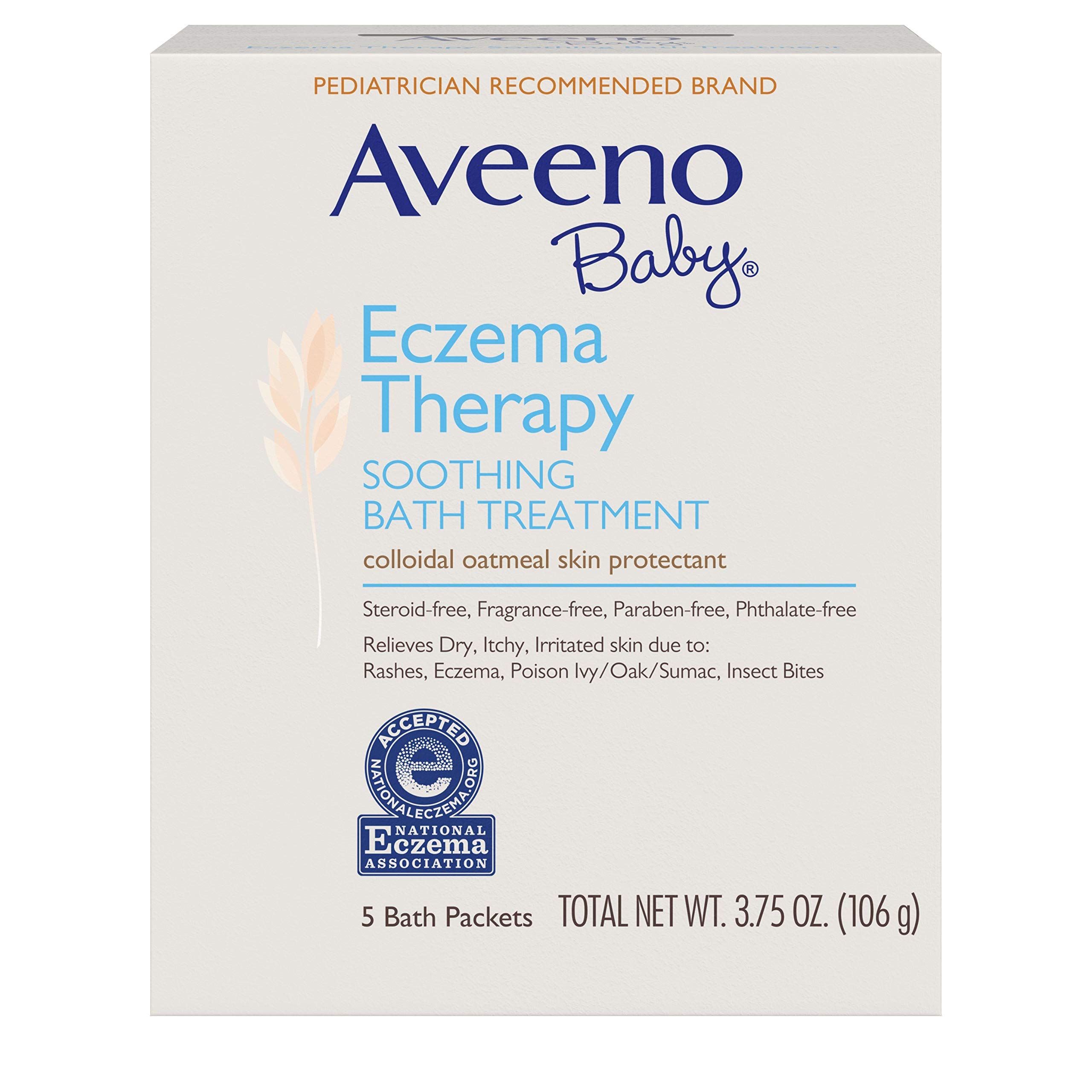 Aveeno Baby Eczema Therapy Moisturizing Soothing Bath Treatment for Babies - 5 Count Pack - Gentle Relief for Dry, Itchy Skin - Perfect for Nighttime Baths & Sensitive Skin Care