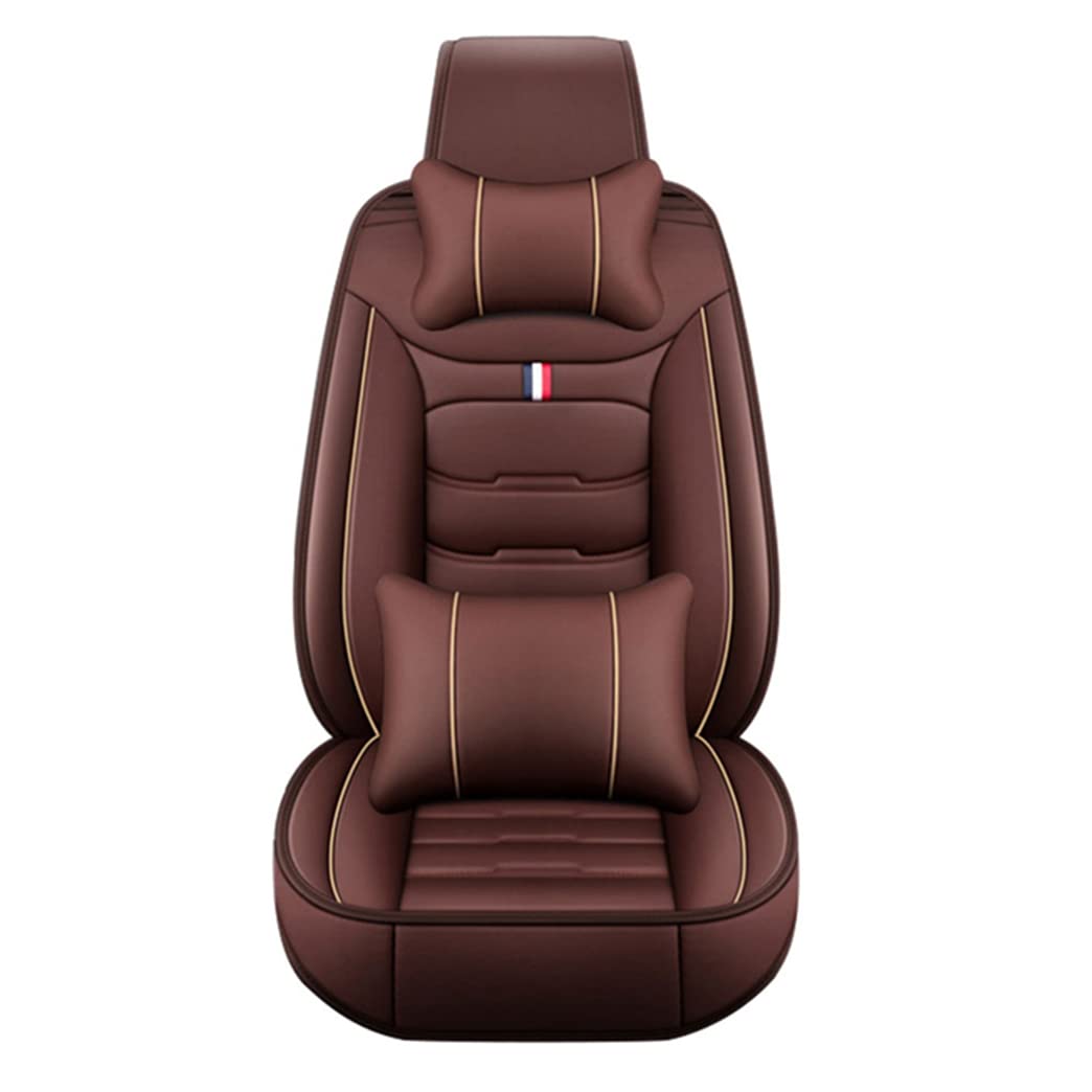 Luxury PU Leather Front & Rear Seat Covers with Headrest Backrest Cushions for Toyota Highlander 2003-2021 - Comfortable, Durable, Wear-Resistant Brown Car Seat Protectors - Perfect for Daily Commuting, Road Trips & Family Travel