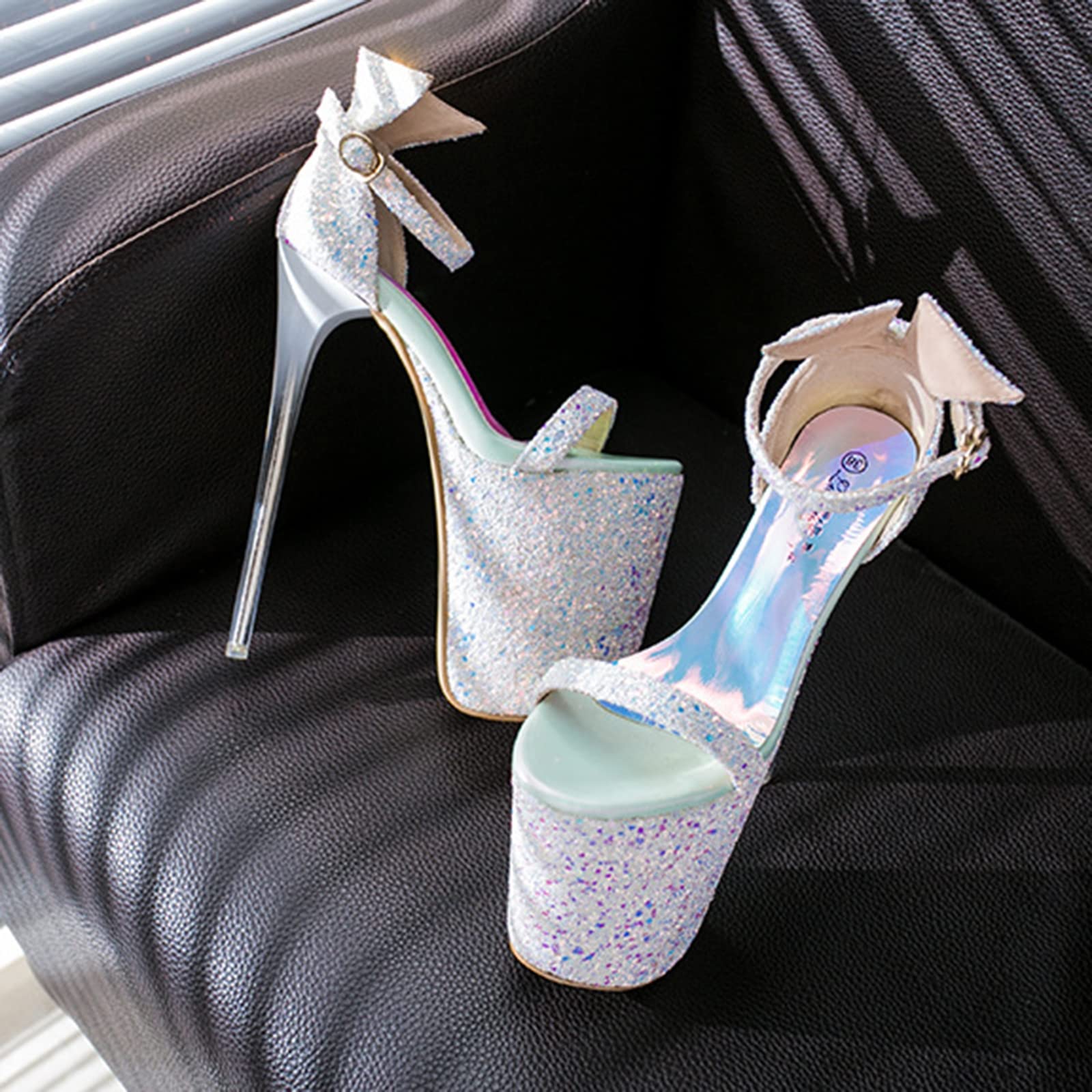 Sexy Women's Nightclub Fetish Stripper Shoes - 6 Inch Platform Open Toe Ankle Strap Sandals with Buckle - Fashion Stiletto Heels for Pole Dancing, Bachelorette Parties & Costume Events