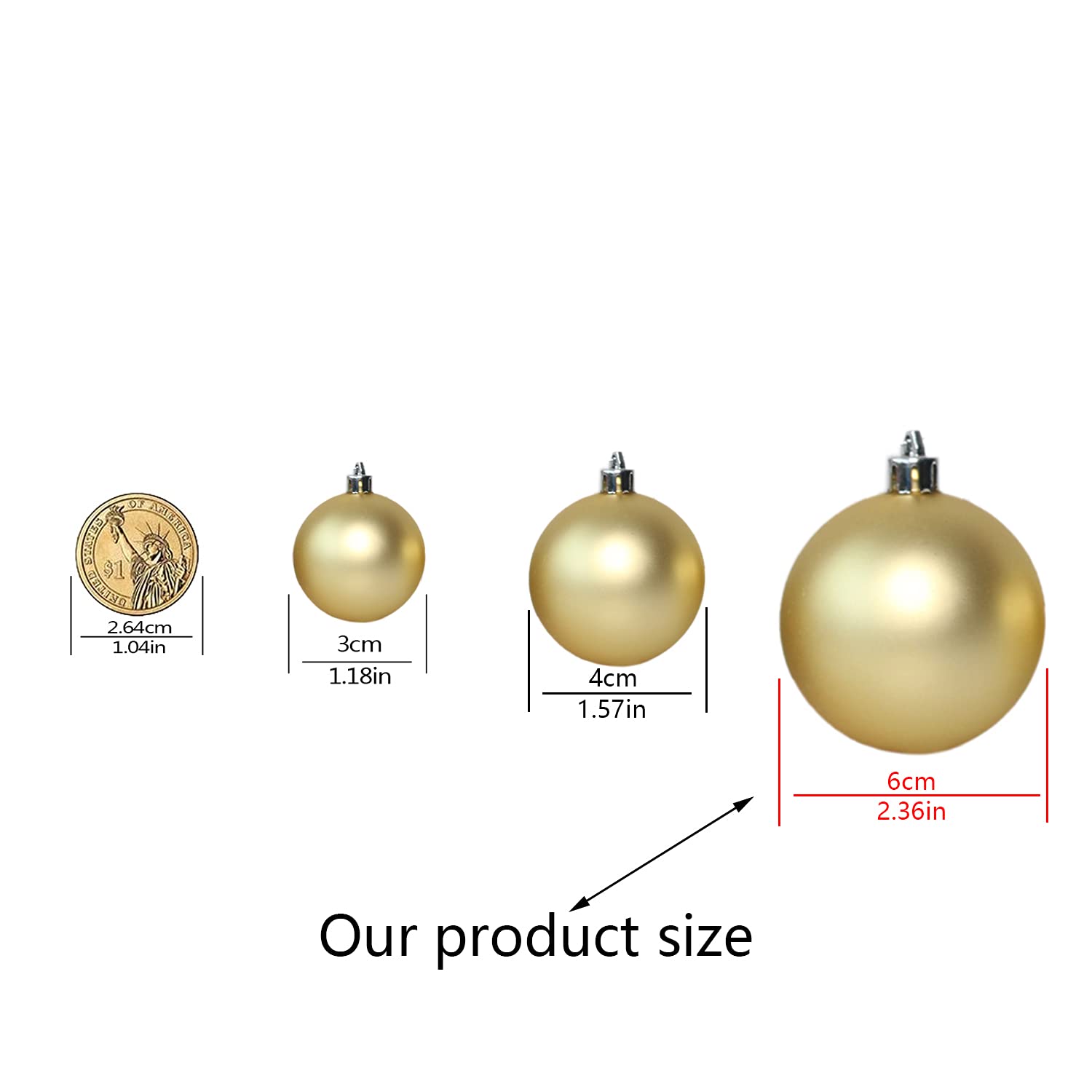 25 Christmas Ball Ornaments Set - 2.36 Inch (60mm) Golden Hanging Balls for Tree Decorations, Holiday Party & Home Decor - 5 Unique Styles - Perfect for Christmas Tree Decorating, Gift Wrapping & Festive Celebrations