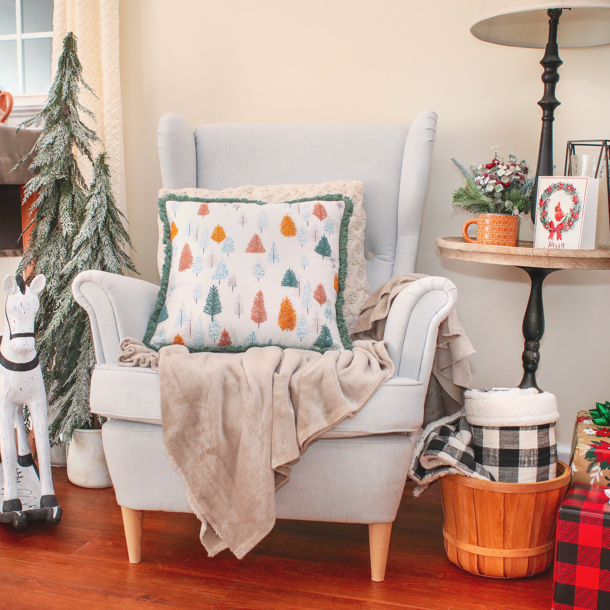 18 Inch HGTV Home Collection Whimsical Forest Christmas Throw Pillow Cover - Festive Holiday Decor for Sofa, Bed & Home Decorating