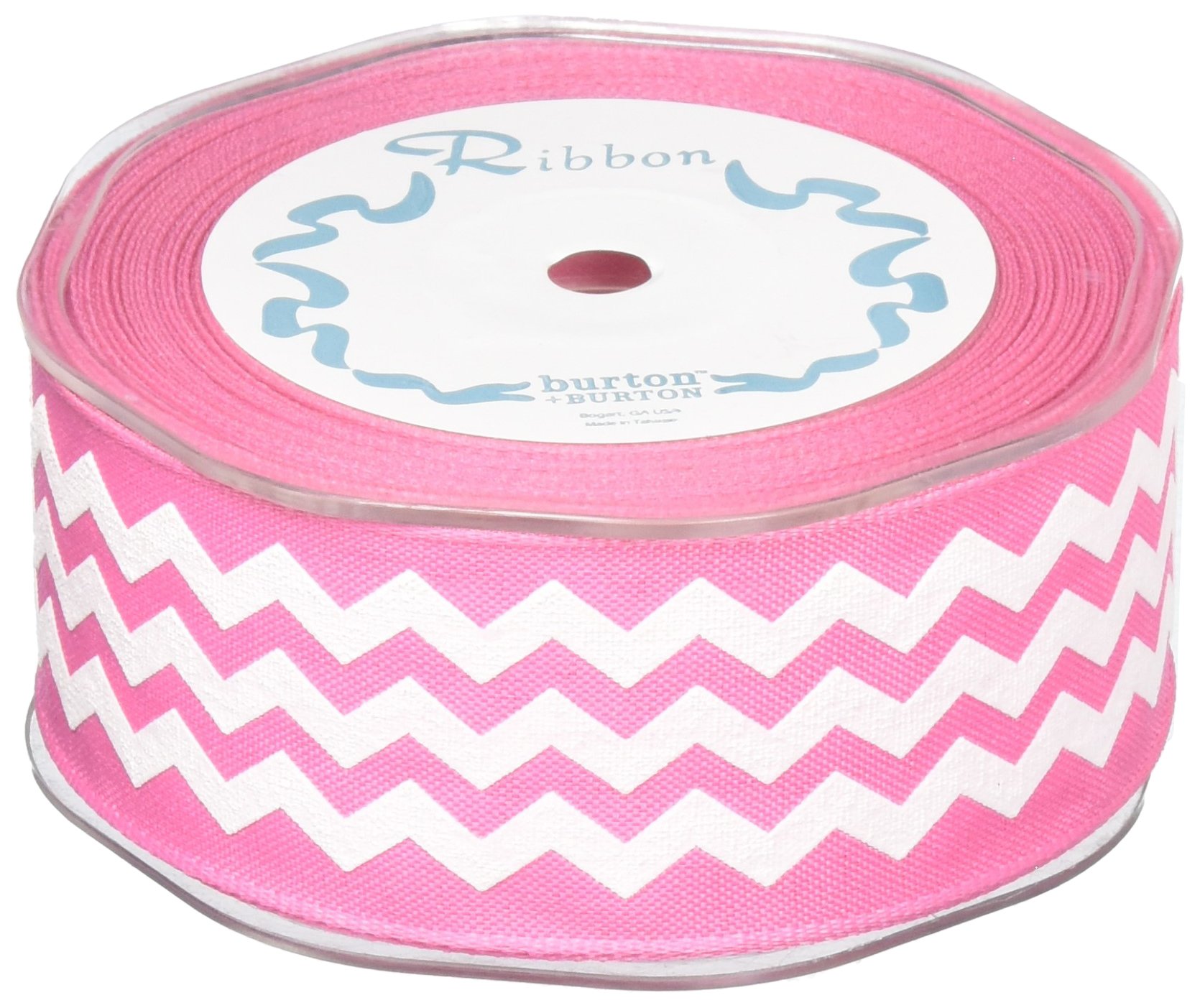 Pink and White Chevron Satin Ribbon - 1.5 Inch x 20 Yards Roll for Gift Wrapping, Bow Making, Wreath Decor, Wedding Favors and DIY Crafts