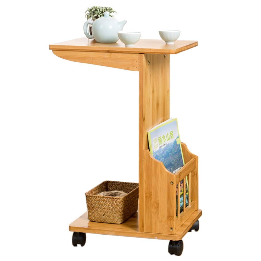 360° Rotating Sofa Side Table with 2 Storage Shelves & 4 Wheels - Modern Coffee Table for Living Room, Bedroom, Office - Perfect for Holding Drinks, Books, Laptop & Decor