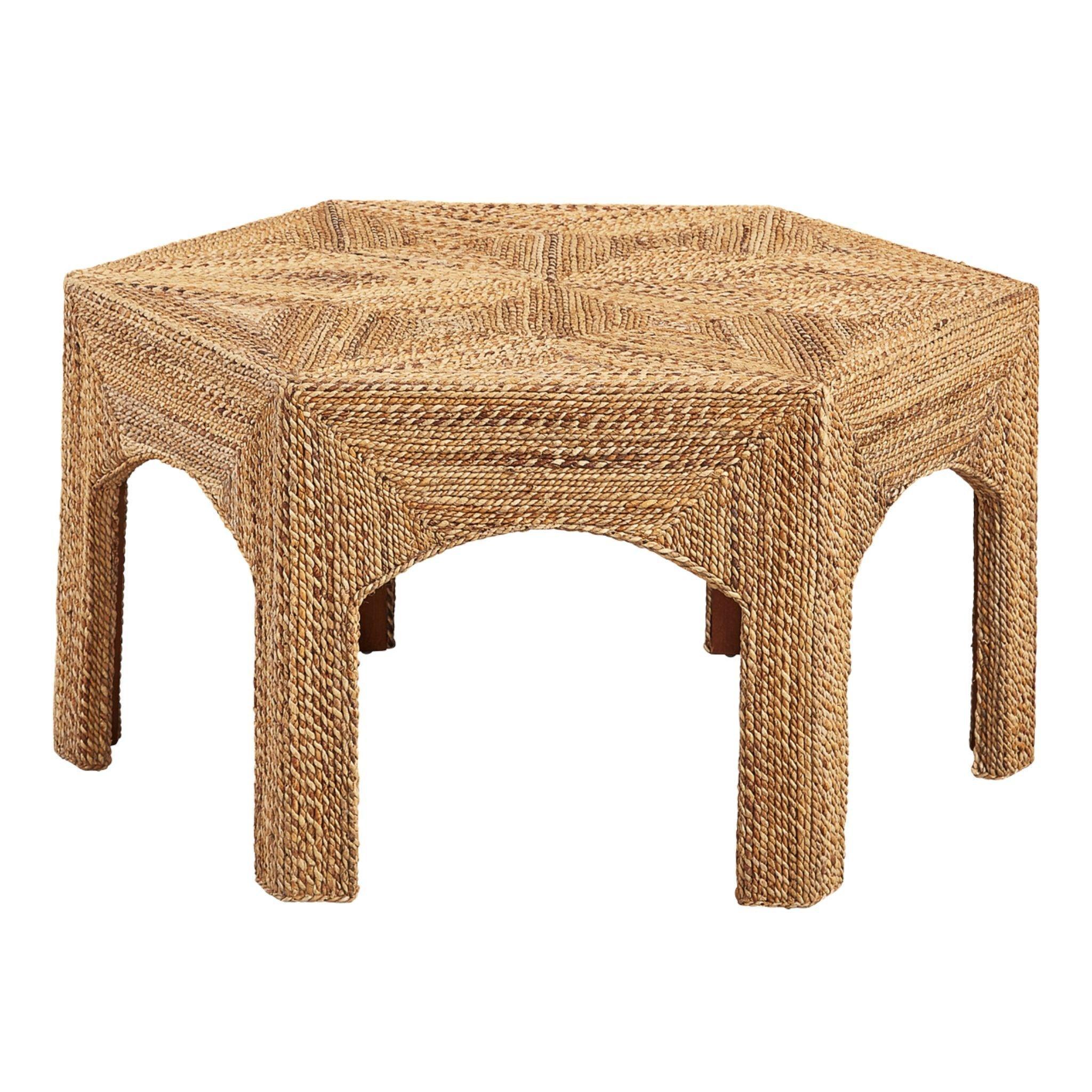 Handwoven Banana Leaf Coffee Table - Natural & Eco-Friendly Rattan Side Table for Living Room, Patio, or Beach House Decor
