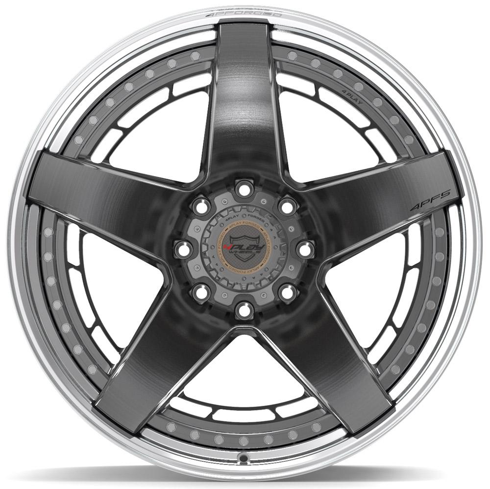 4Play Forged Series 4PF5 24x14.0 Wheels - Brushed with Tinted Clear Center & Polished Barrel - 8x165.1mm Bolt Pattern - 124.9mm Offset - Premium Alloy Rims for Trucks, SUVs and Off-Road Vehicles - Perfect for Custom Builds and Performance Upgrades