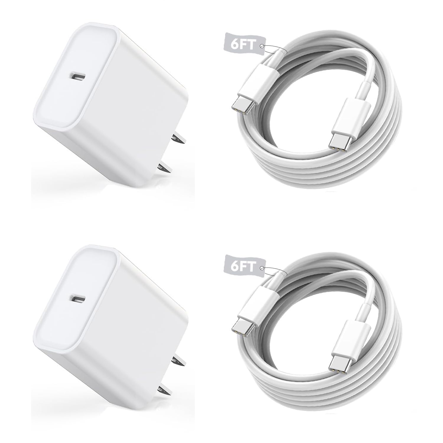 2-Pack 20W USB C Fast Charger Block & 6FT USB C to C Cable for iPhone 16/15 Series & iPad Pro - Compatible with iPhone 16 Pro/16/16 Plus/16 Pro Max/15/15 Plus/15 Pro/15 Pro Max - Perfect for Home, Office & Travel Charging