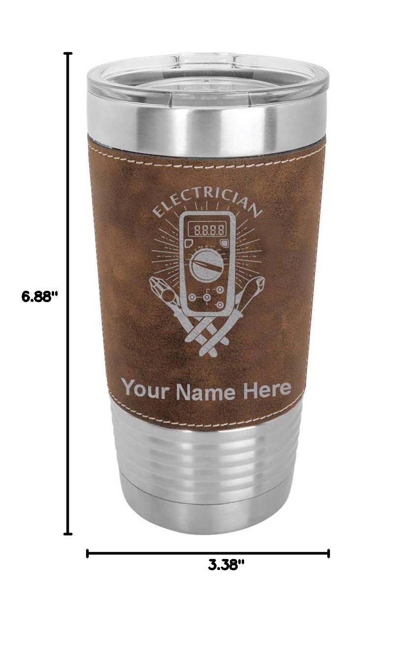 LaserGram 20oz Vacuum Insulated Stainless Steel Tumbler with Personalized Engraving - Leakproof Travel Mug for Coffee & Tea - Faux Leather & Rustic Design - Perfect Gift for Electricians & Professionals - Office, Camping, Commute & Outdoor Use