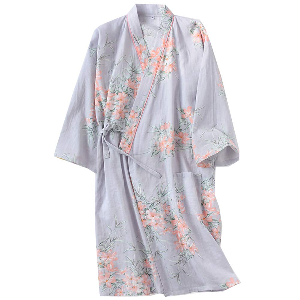 Japanese Women's Floral Kimono Robe - Soft Cotton Pajama Dress for Lounge, Sleepwear & Spa Relaxation