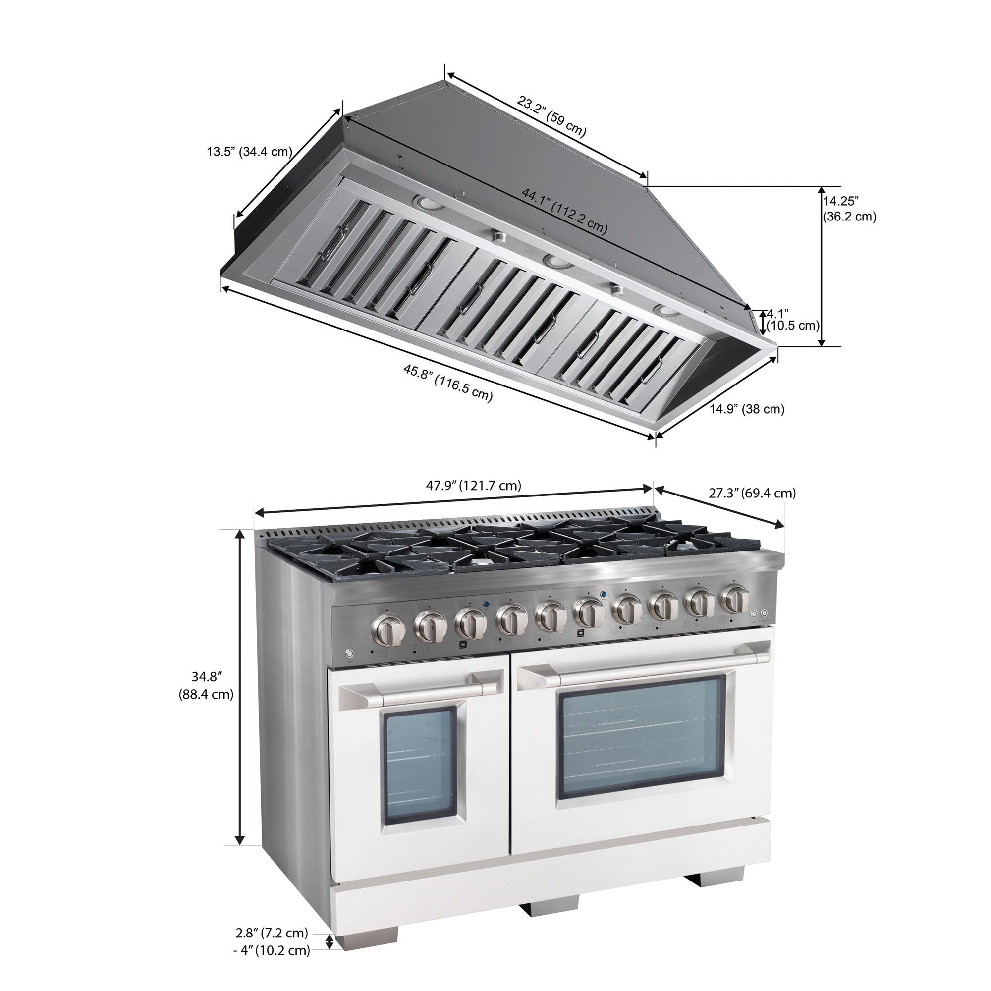 **Ancona 48-Inch 2-Piece Gas Range with Convection Oven & 600 CFM Ducted Range Hood - Professional Kitchen Set for Home Chefs & Cooking Enthusiasts**    *(Perfect for Gourmet Cooking, Entertaining, and Modern Kitchen Upgrades)*