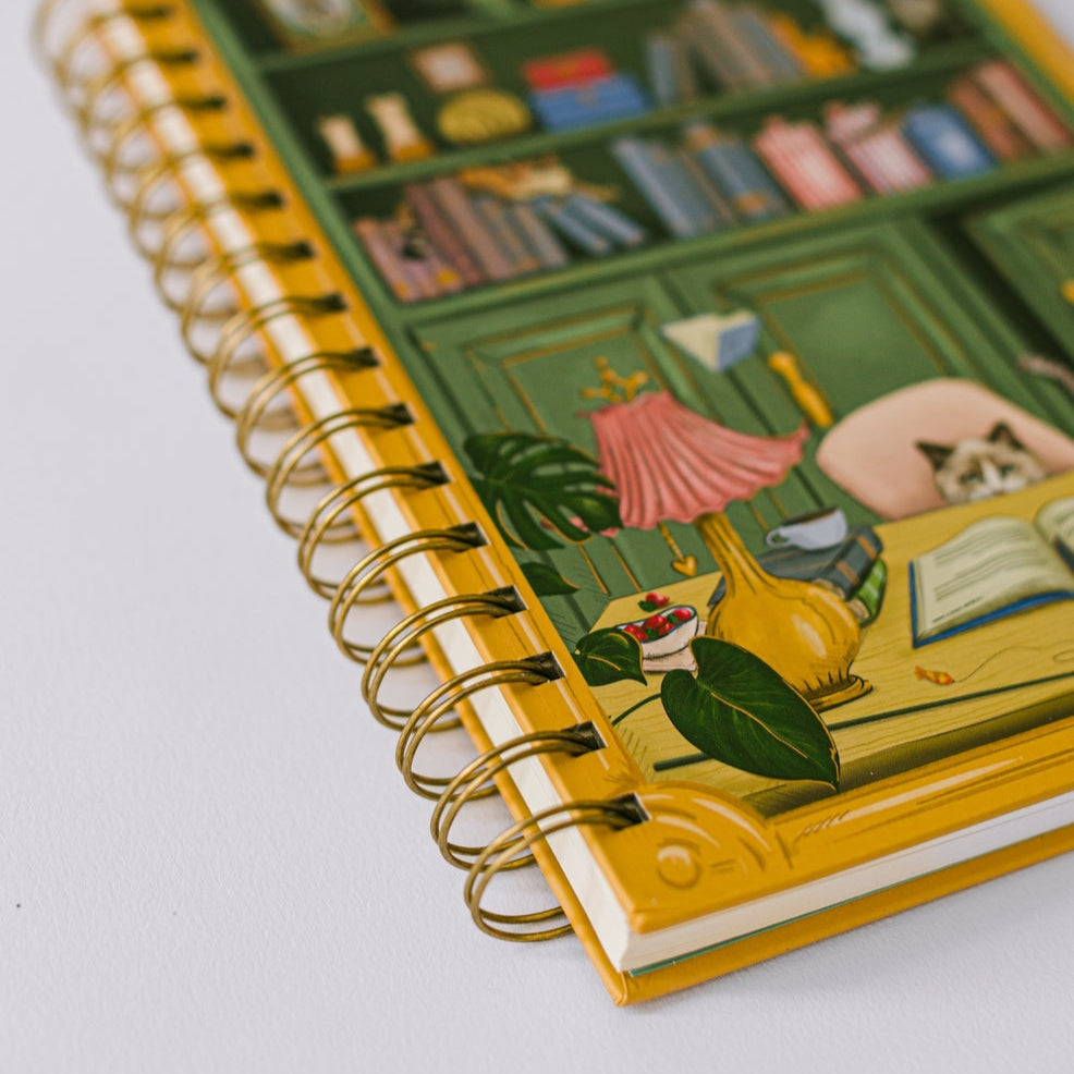 Premium Cat Library Spiral Notebook - Cute Feline Design College Ruled Journal for Students & Writers - Perfect for Note Taking, Journaling & Gift Giving