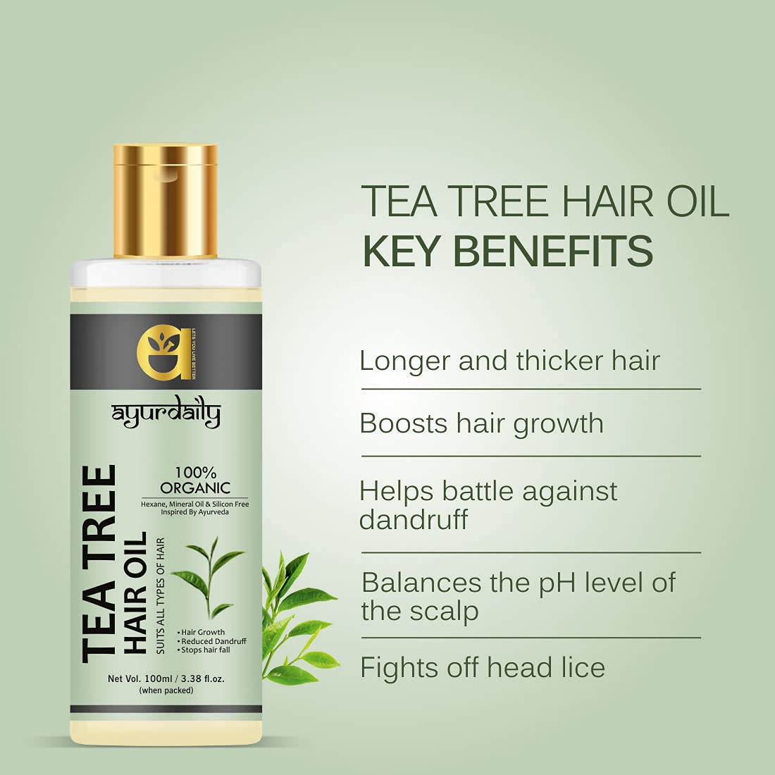 Organic Tea Tree Oil for Hair & Skin Care - 100% Pure Natural Essential Oil for Acne, Dandruff, Scalp Treatment - 100ml (Pack of 2) - Perfect for Aromatherapy, DIY Beauty Products & Home Remedies
