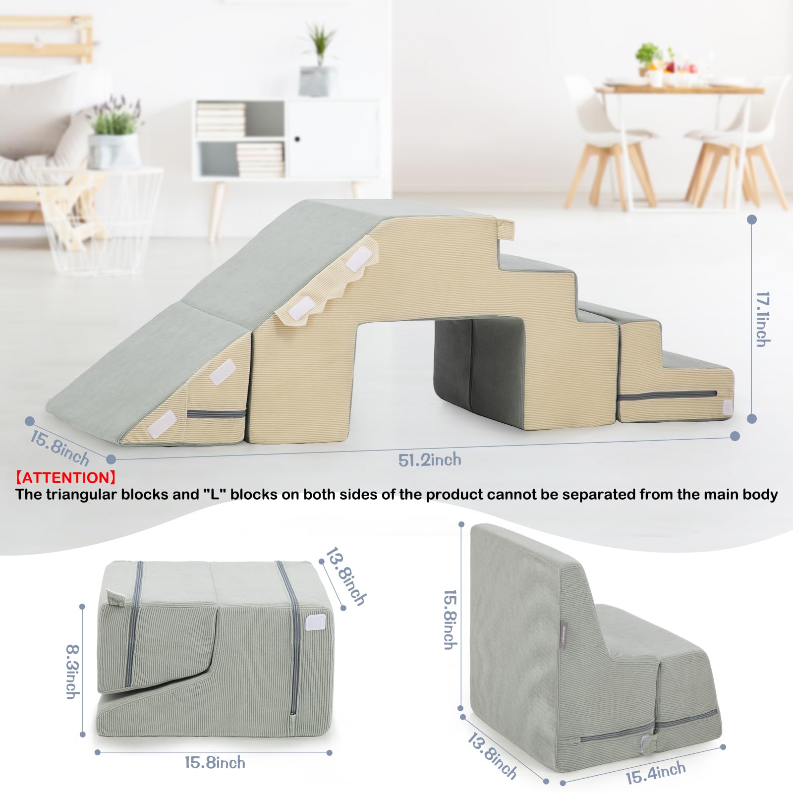 Asweets 4-in-1 Foam Climbing Blocks for Toddlers | Soft Indoor Play Climbing Toys for Kids | Safe Crawl & Climb Activity Set for Creativity & Imagination (Corduroy-Blue-Khaki) | Perfect for Nursery, Playroom & Daycare Developmental Play