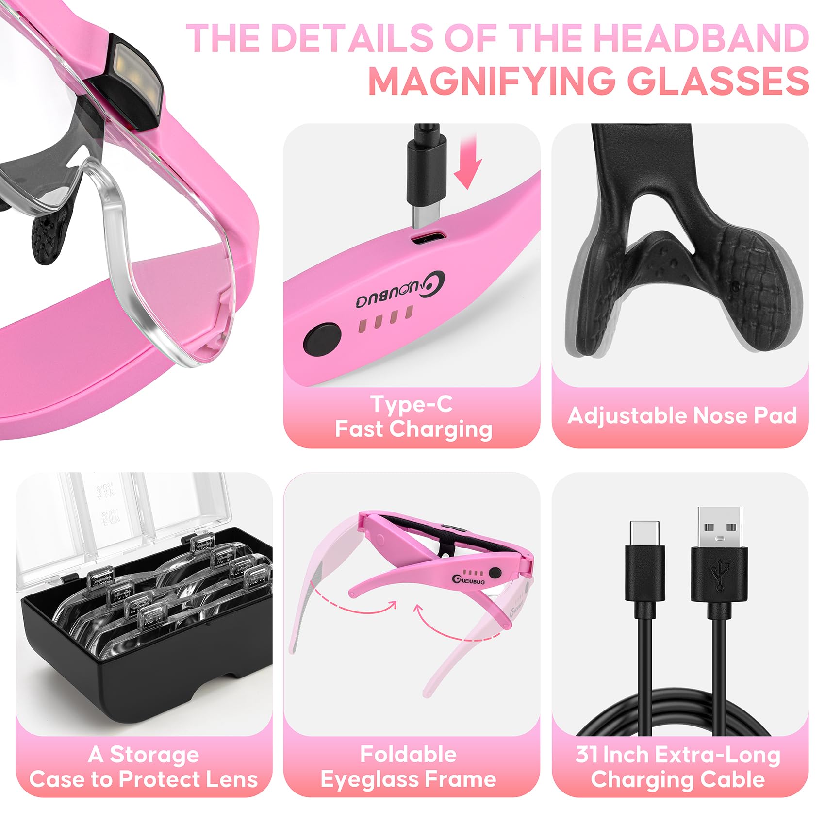Rechargeable LED Magnifying Headset with Light - 1.5X to 5.0X Adjustable Magnification for Jewelry Making, Crafts & Close Work - Includes Carry Case & Interchangeable Lenses - Perfect for Watch Repair, Reading & Hobby Projects