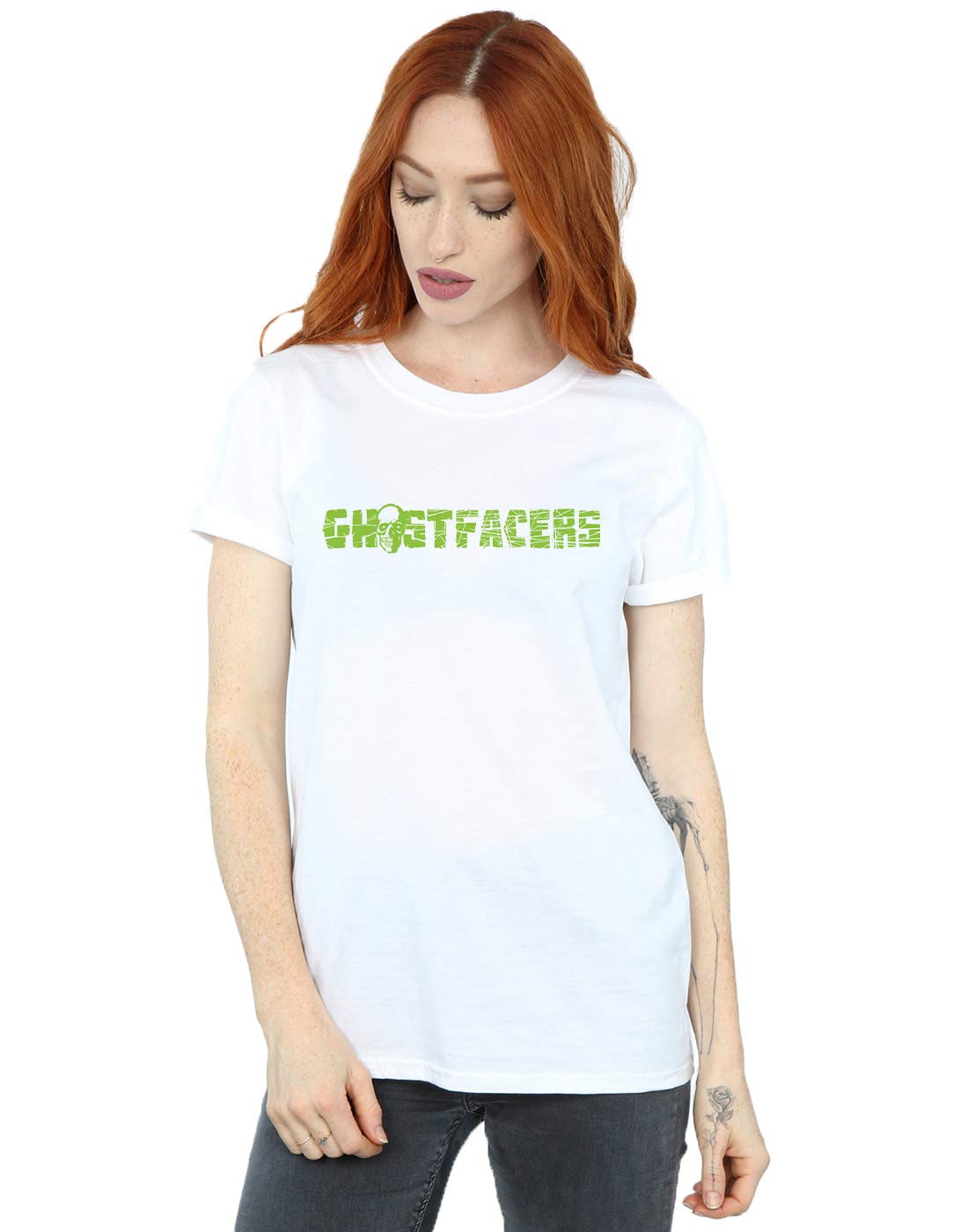 Supernatural Women's Ghostfacers Logo Boyfriend Fit T-Shirt - White Small | Casual Wear, TV Show Merchandise, Fan Gift, Cosplay Costume