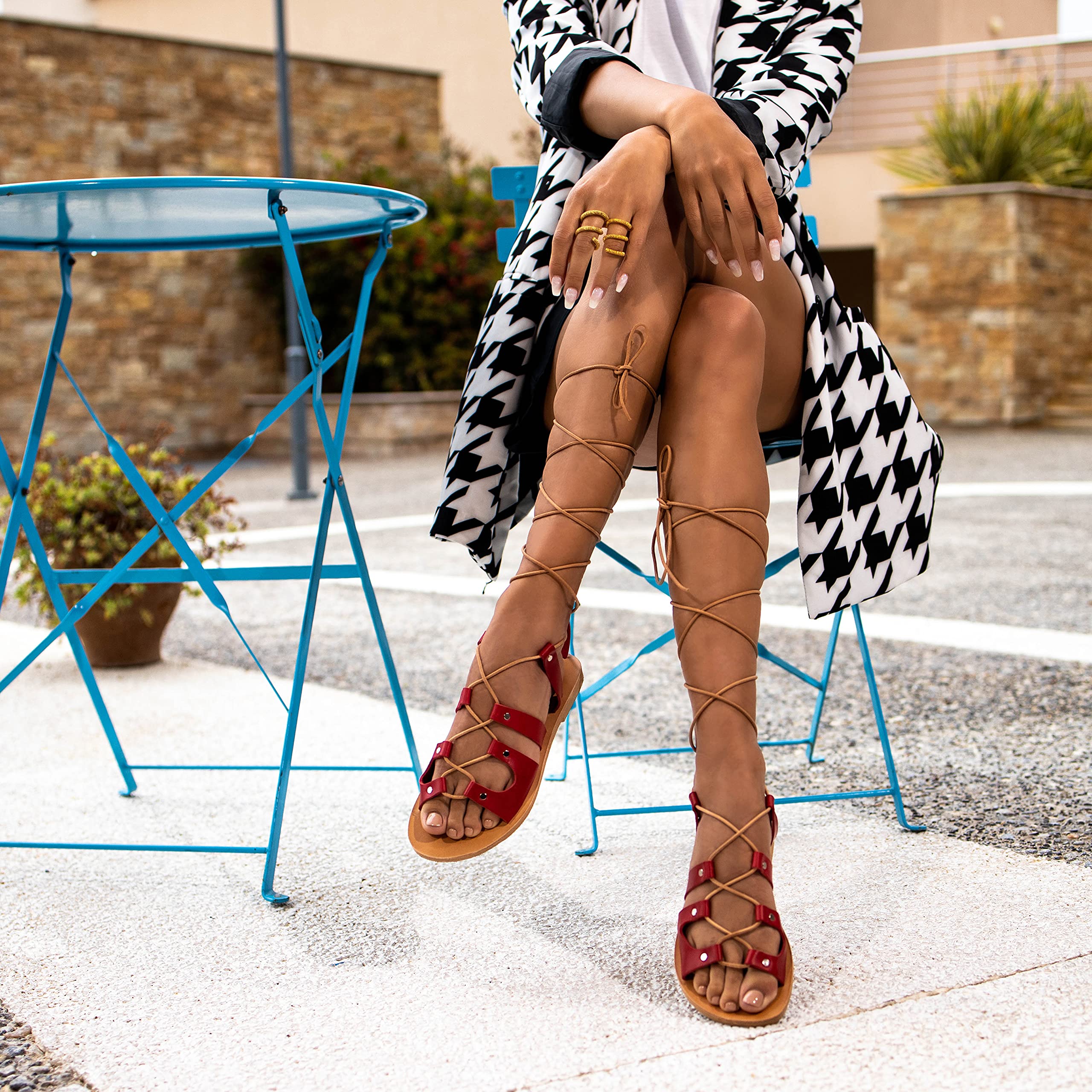 Handmade Leather Gladiator Sandals for Women - Ancient Greek Style Open Toe Flat Sandals with Laces | Boho Chic Tie Up Summer Shoes | Perfect for Beach Vacations, Music Festivals & Boho Fashion Outfits