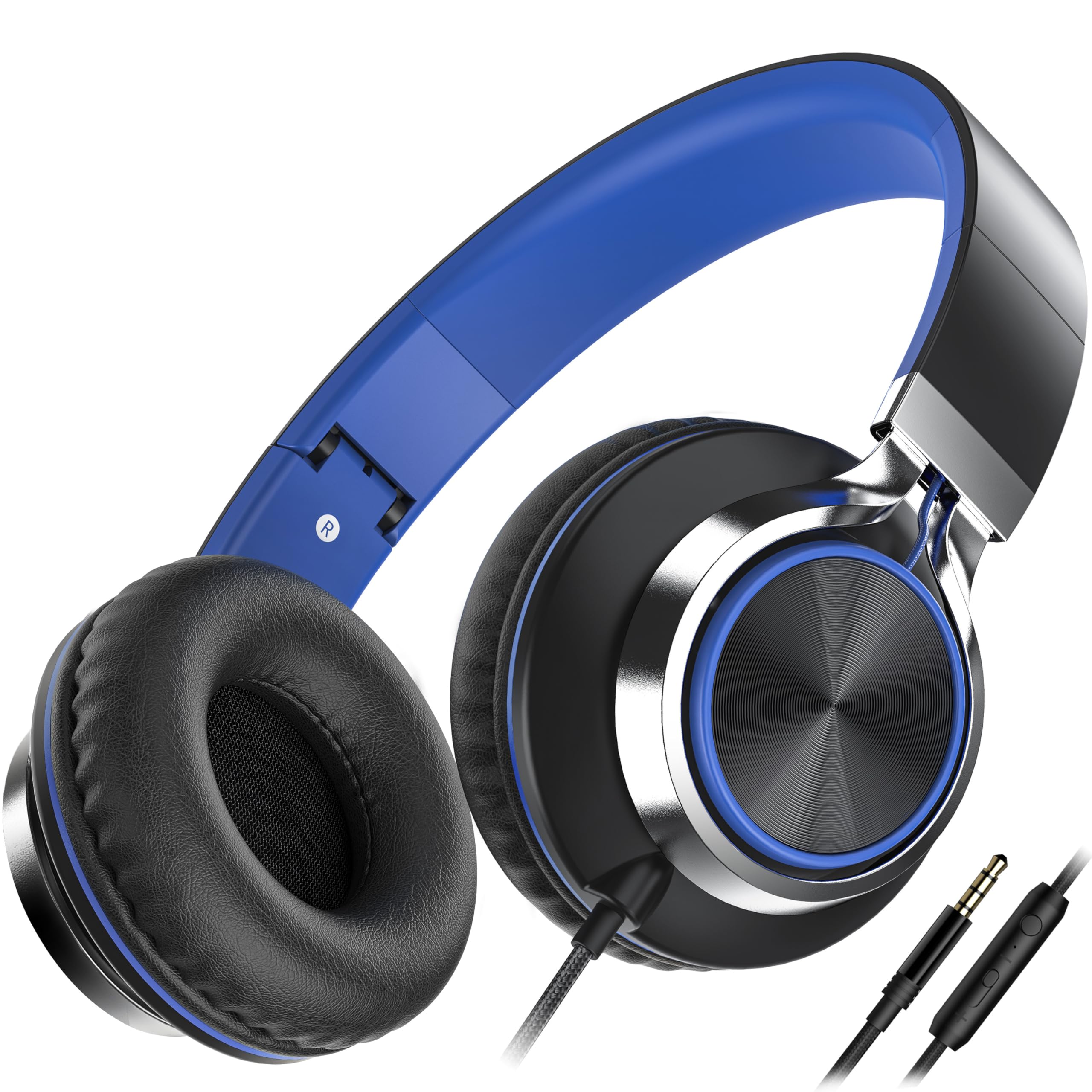 AILIHEN C8 Wired On-Ear Headphones with Built-in Mic & Volume Control - Foldable Stereo Headset with 3.5mm Jack for Smartphones, Laptops, Chromebooks, PC & Tablets - Perfect for Travel, Office & Gaming (Black/Blue)