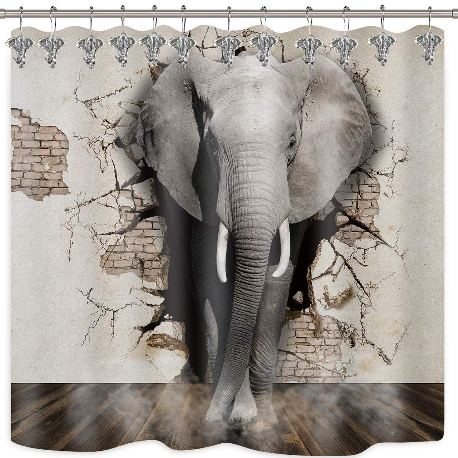12 Pack Realistic Elephant Shower Curtain Hooks - Stainless Steel Rustproof Bathroom Decor with Silver Finish for Elegant Home & Spa Style Shower Accessories