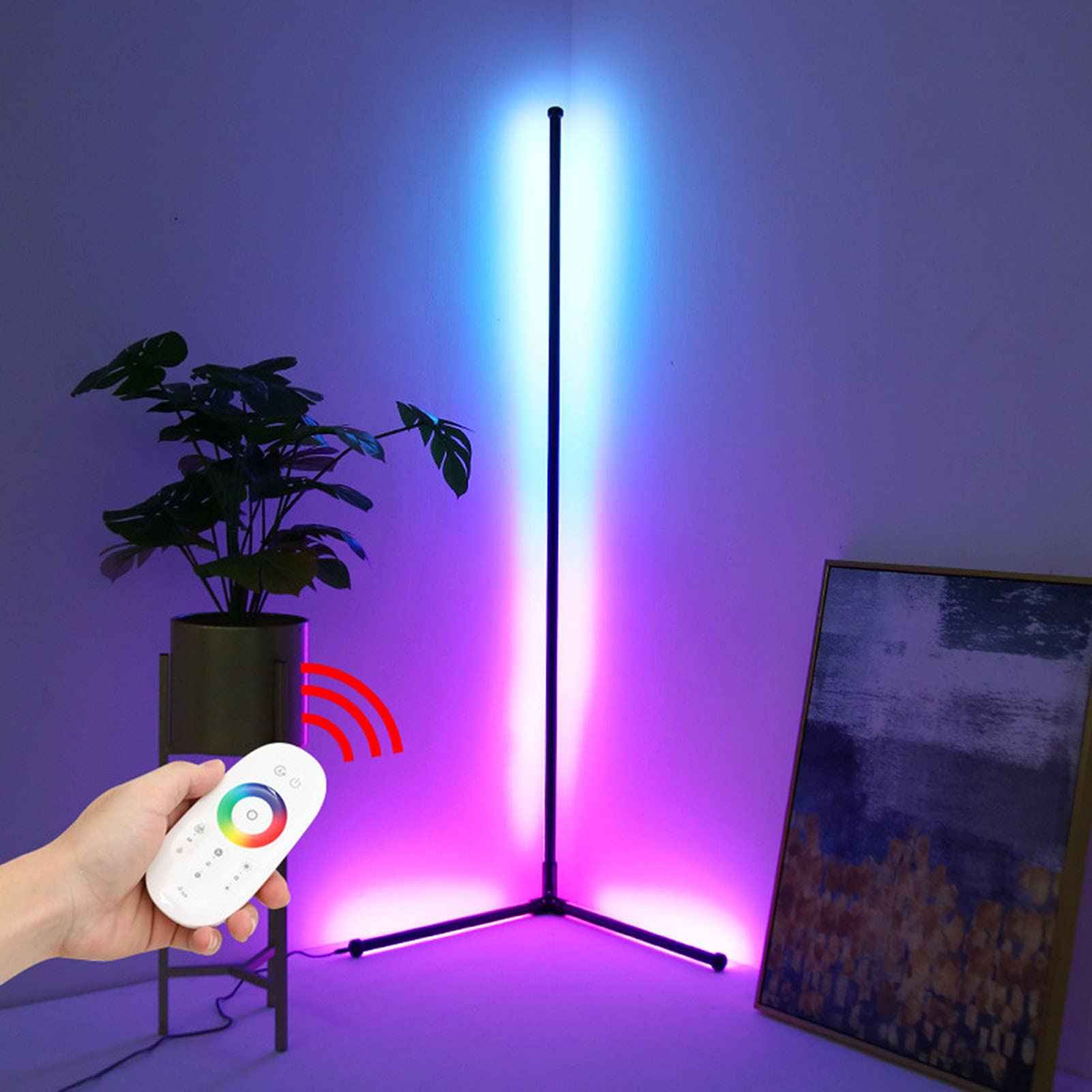 Nordic Style Corner Floor Lamp with RGB Remote Control & Dimming - Modern Standing Lamp for Living Room, Bedroom, Night Light - Black (Perfect for Cozy Reading Nook, Home Theater Ambiance & Bedside Lighting)